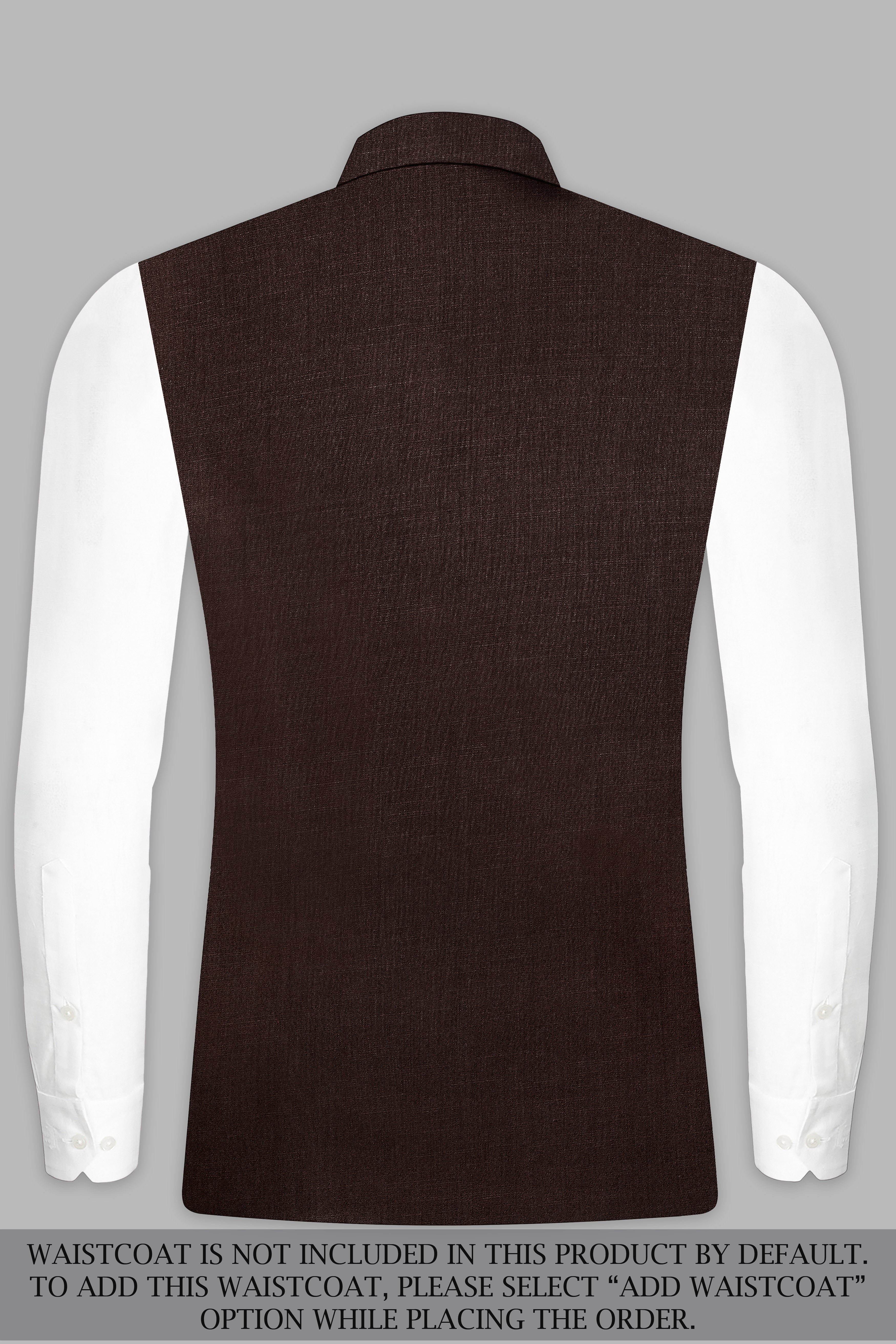 Espresso-Hickory Brown Solid Wool Rich Bandhgala Slight Stretch Suit