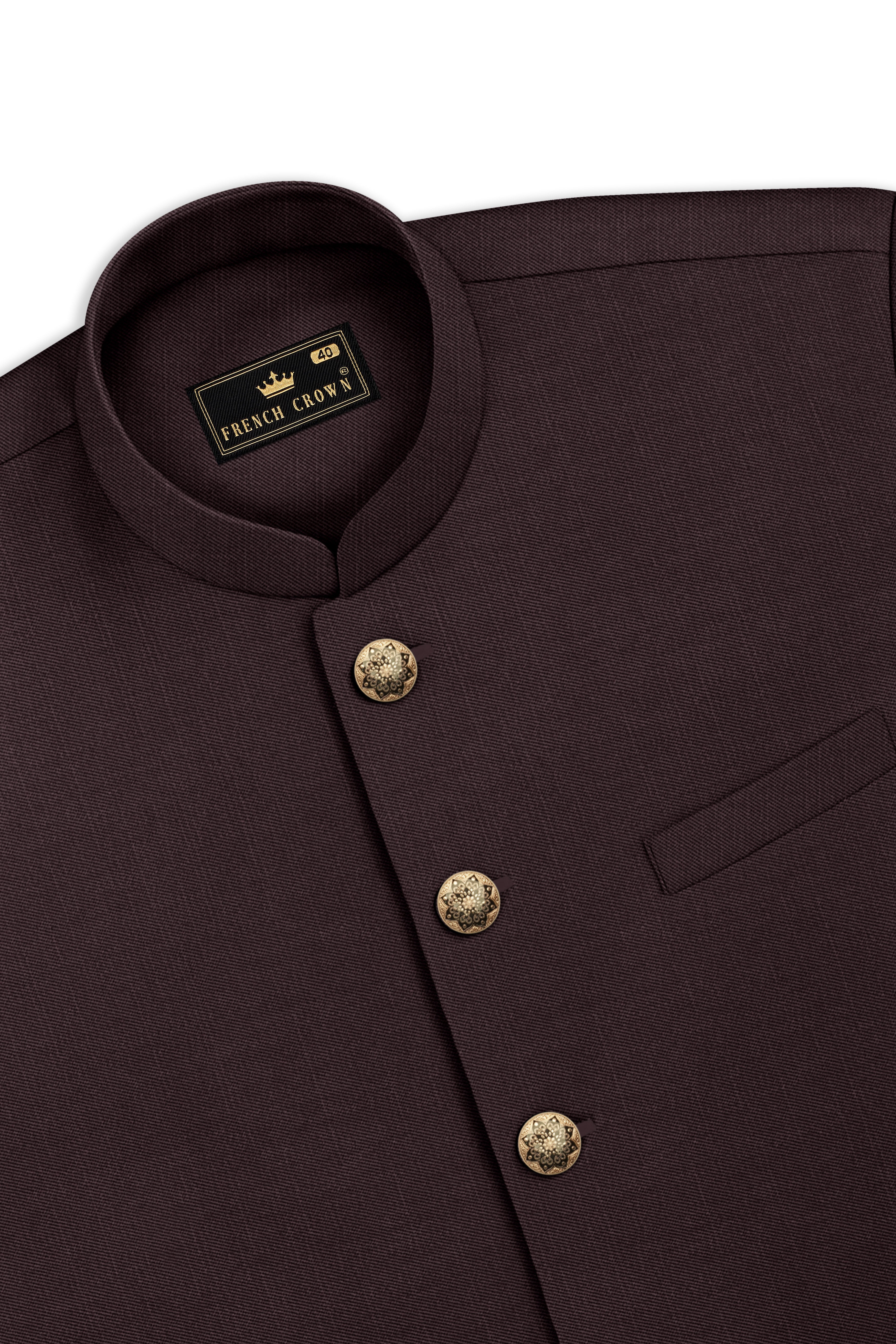 Espresso-Hickory Brown Solid Wool Rich Bandhgala Slight Stretch Suit