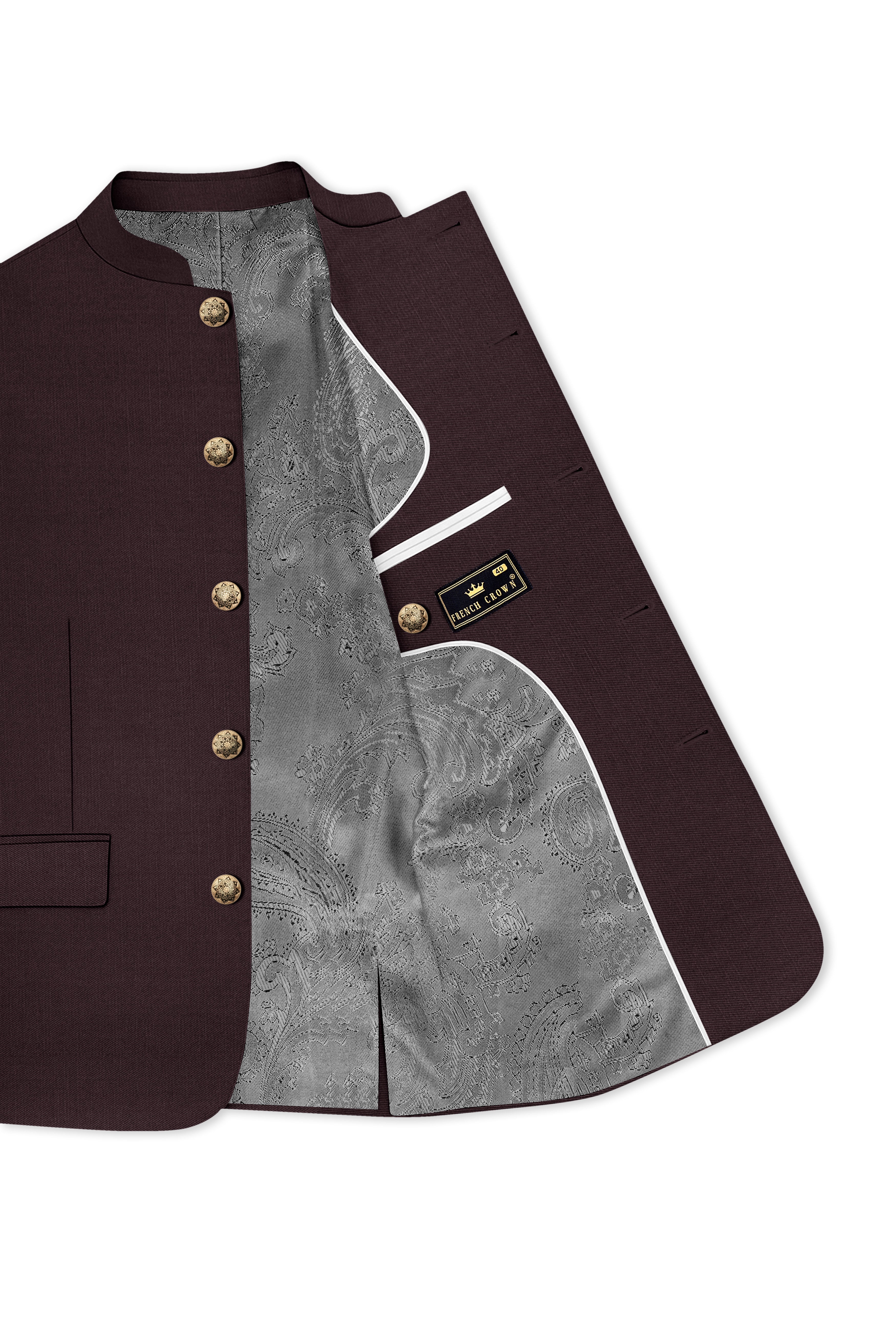Espresso-Hickory Brown Solid Wool Rich Bandhgala Slight Stretch Suit