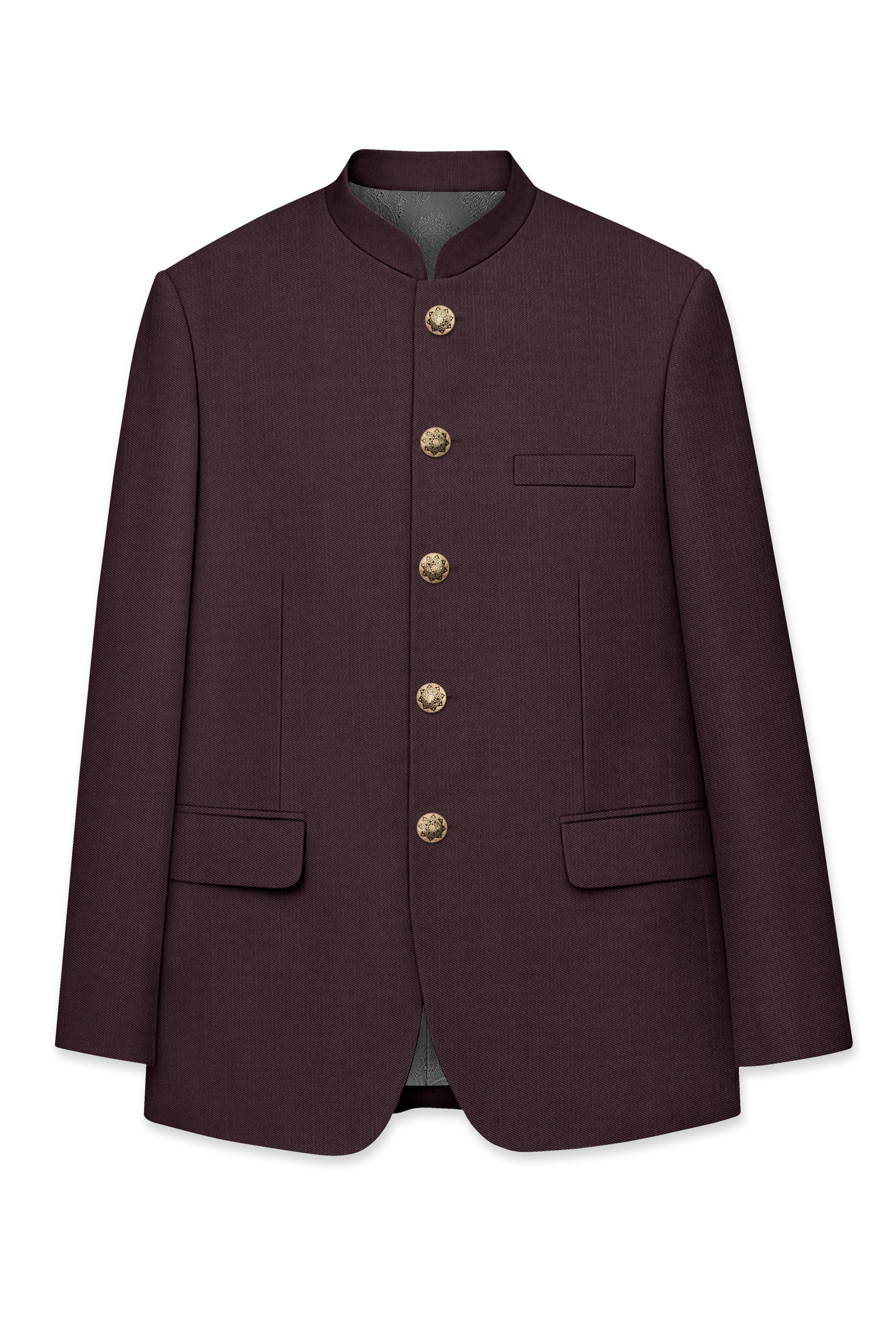 Espresso-Hickory Brown Solid Wool Rich Bandhgala Slight Stretch Suit