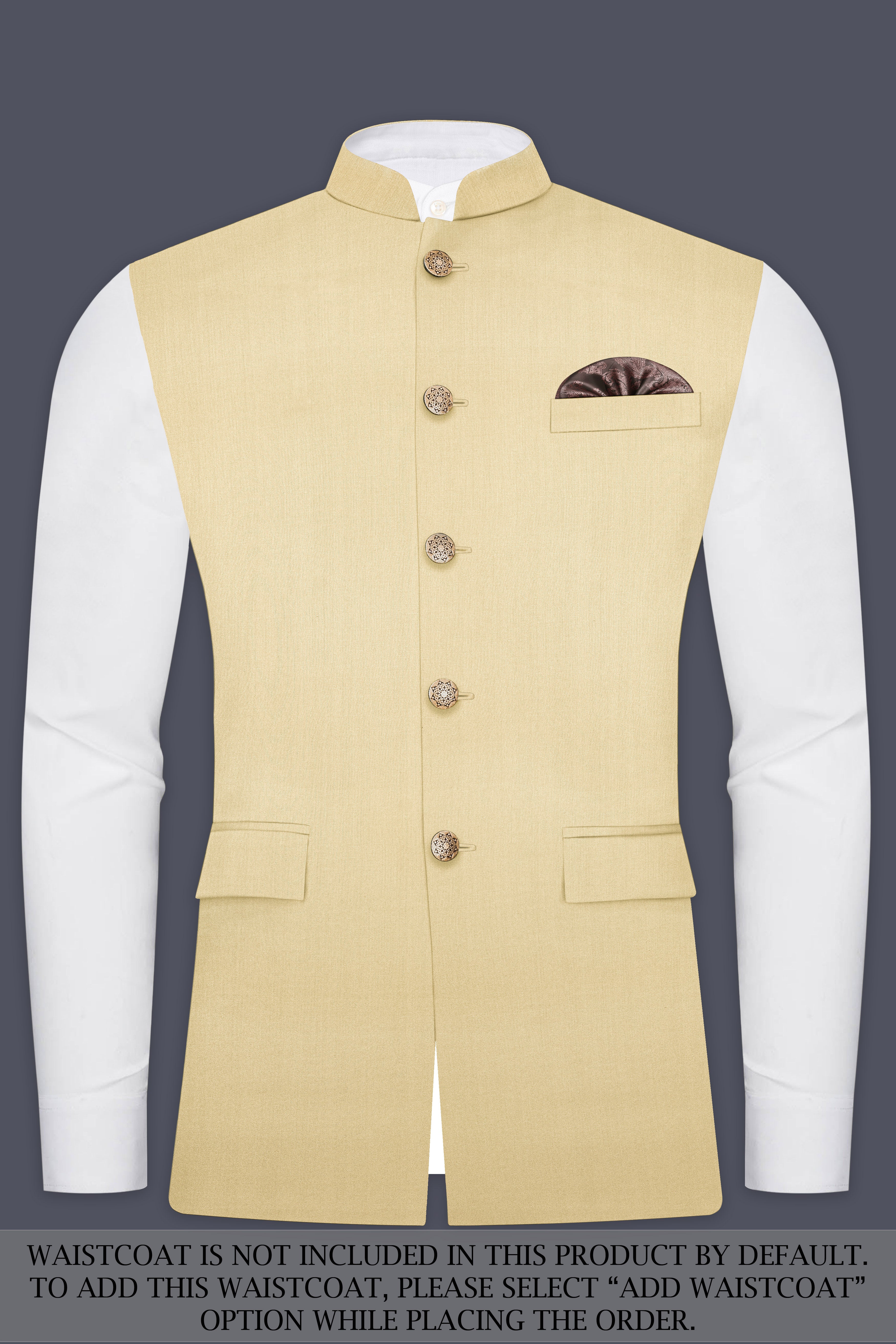 Ecru Classic-Pavlova Cream Solid Wool Rich Bandhgala Suit