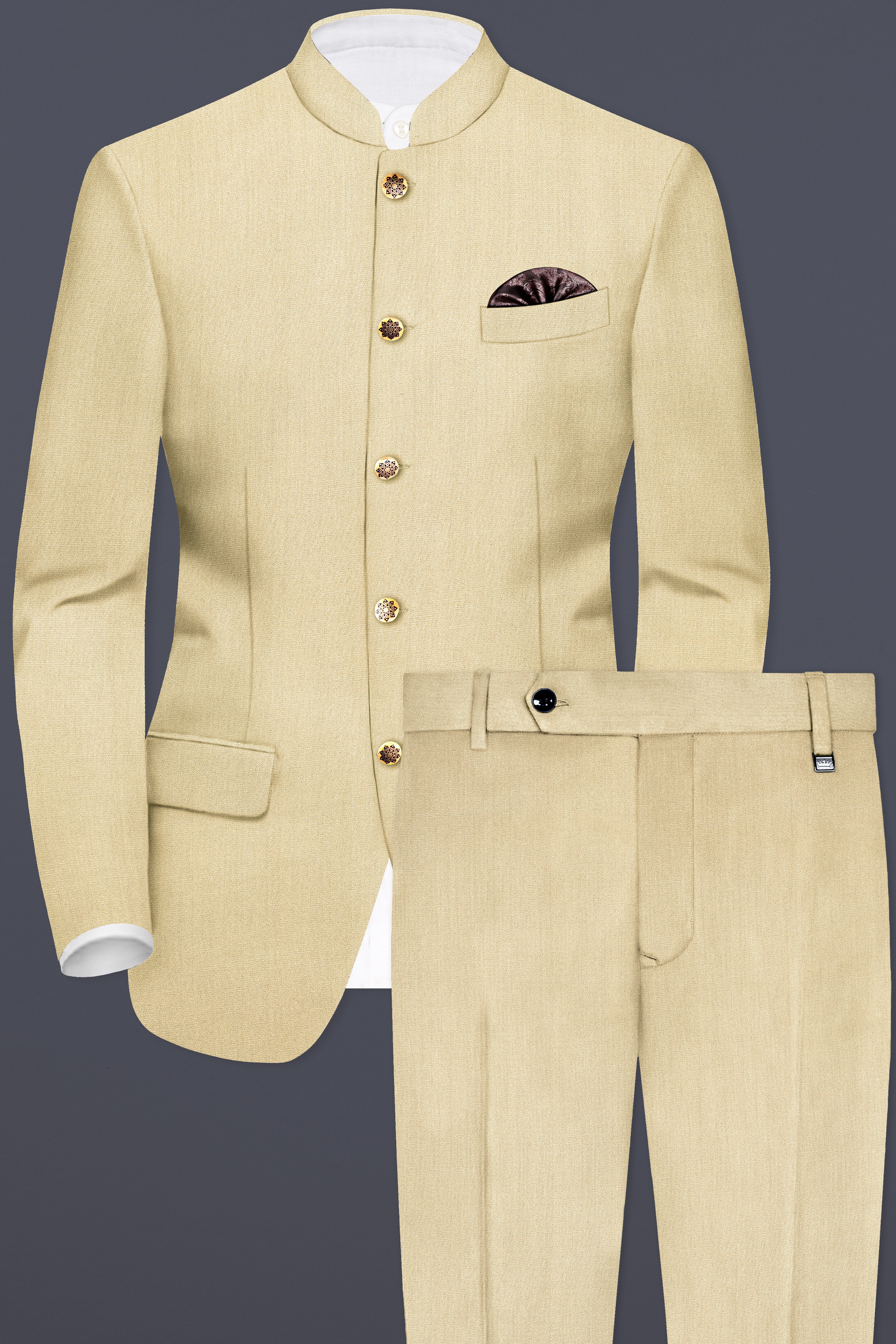 Ecru Classic-Pavlova Cream Solid Wool Rich Bandhgala Suit