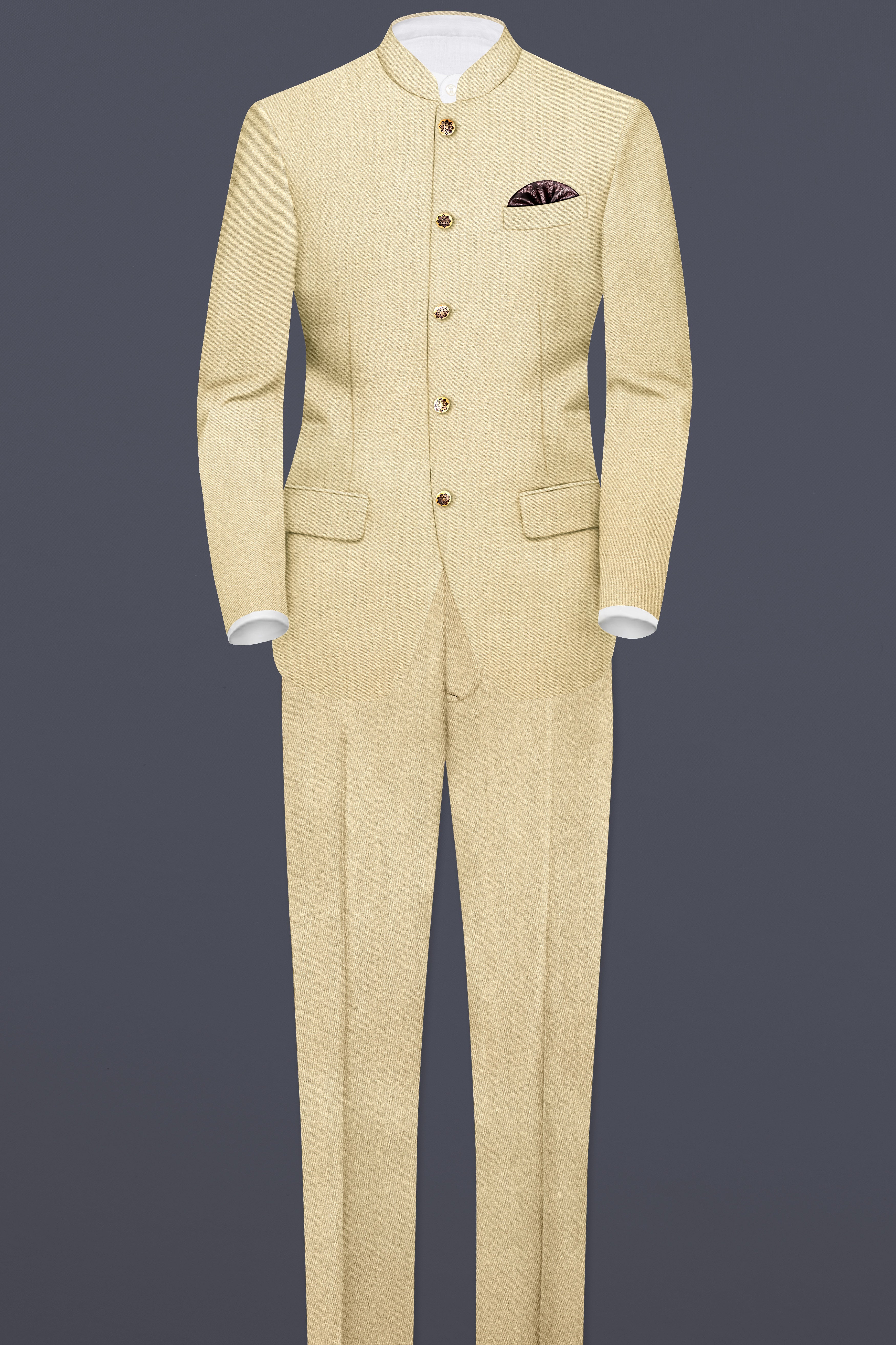 Ecru Classic-Pavlova Cream Solid Wool Rich Bandhgala Suit