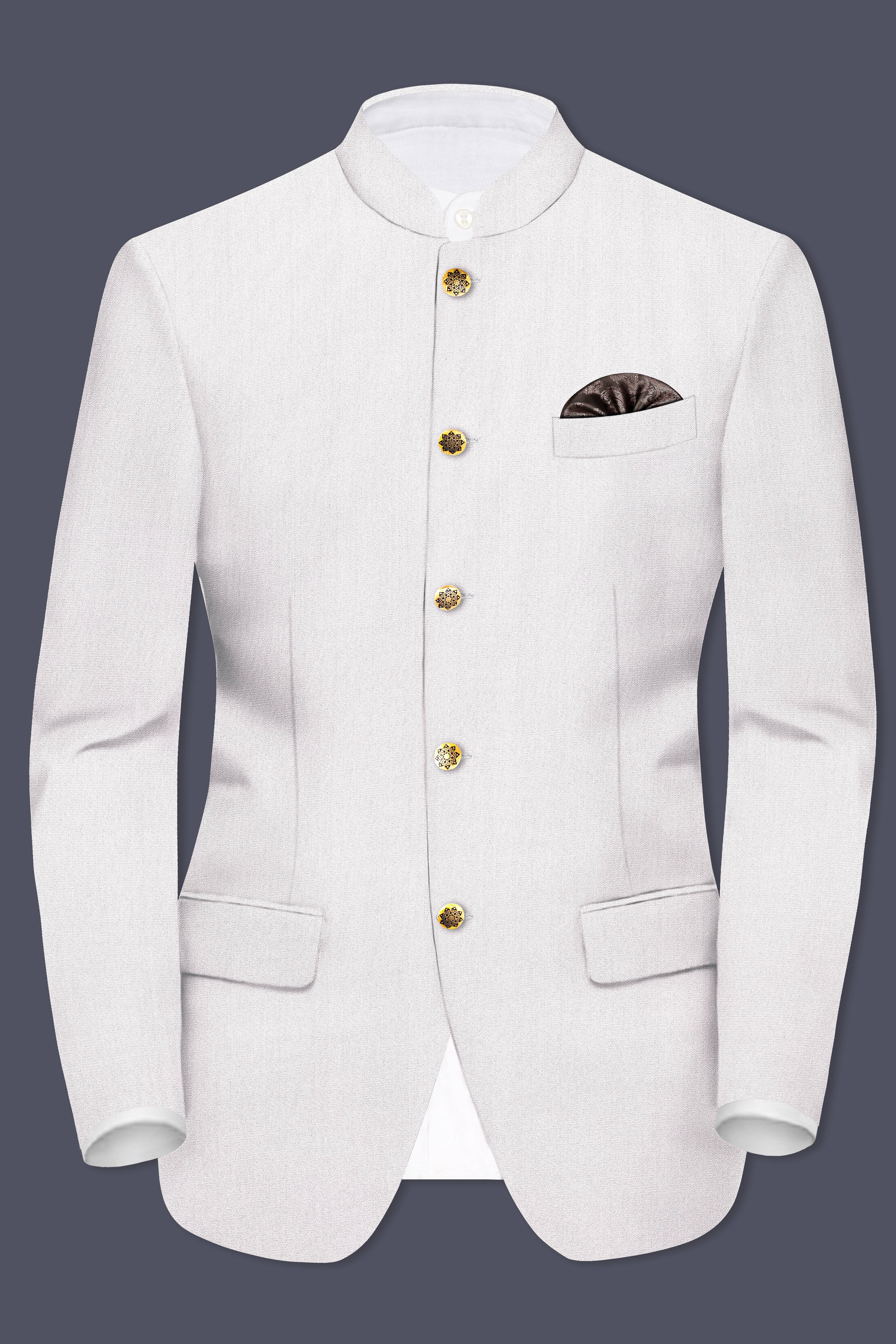 Frost Gray-Glacier Solid Wool Rich Bandhgala Suit