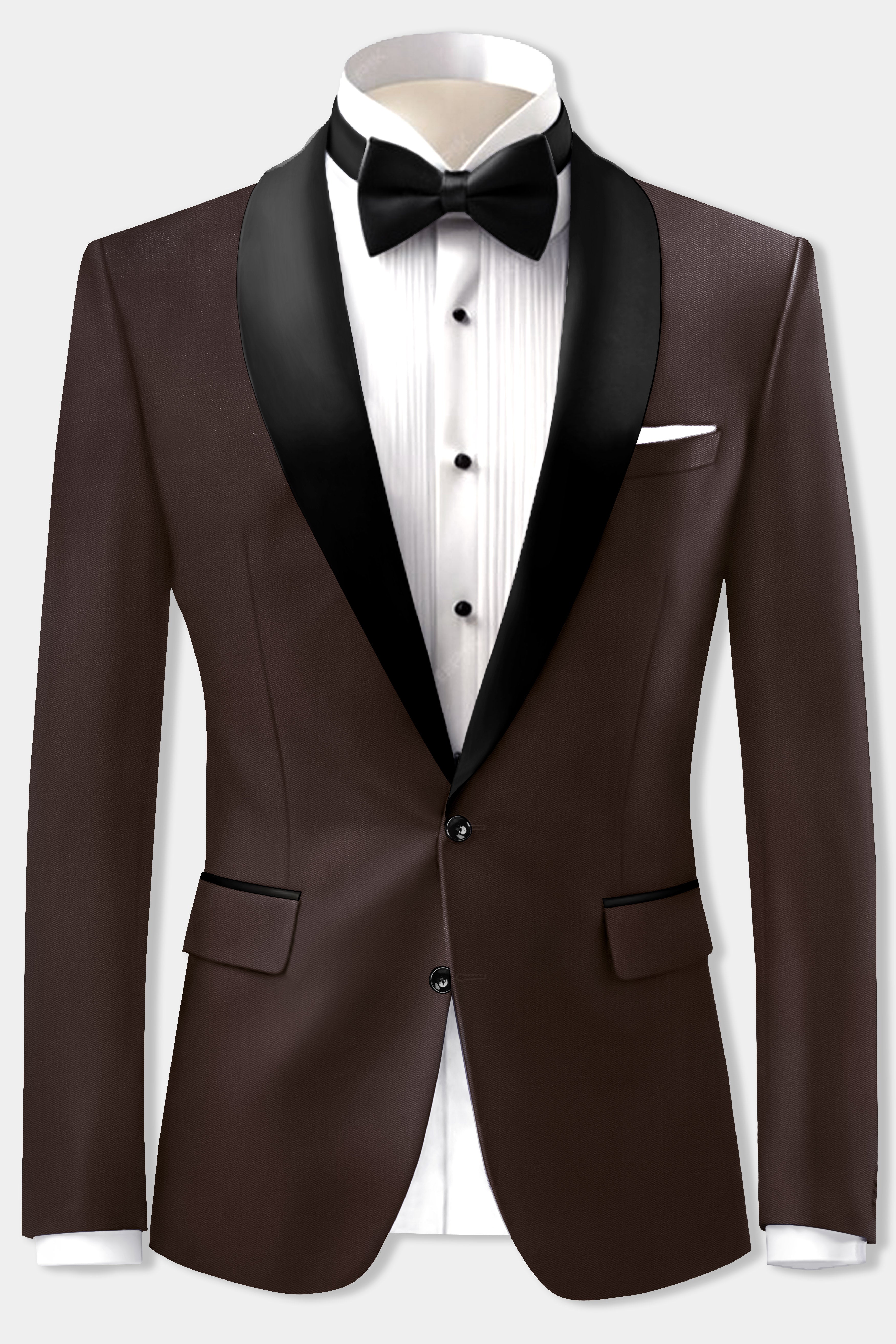 Espresso-Hickory Brown Solid Wool Rich Tuxedo Suit