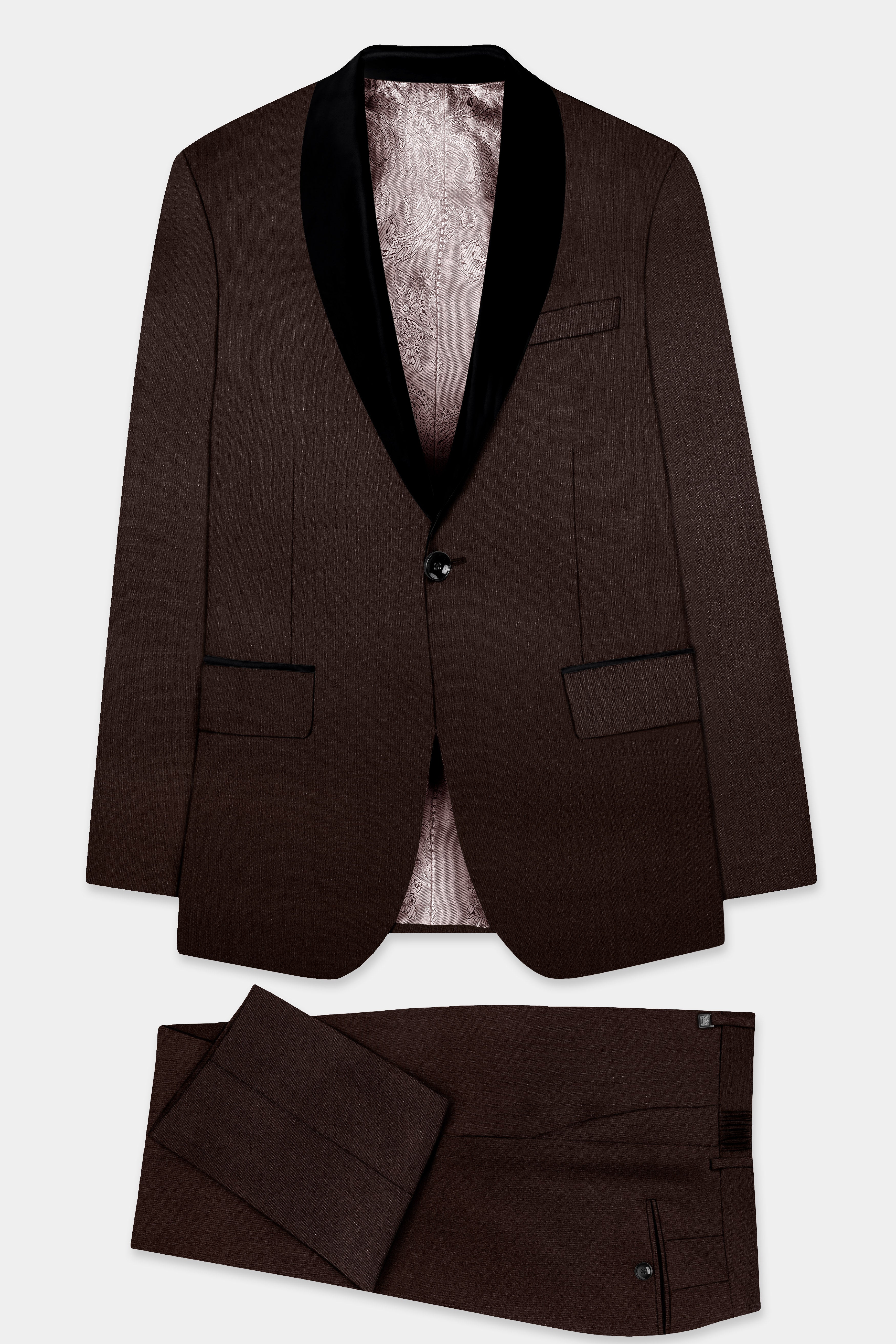 Espresso-Hickory Brown Solid Wool Rich Tuxedo Slight Stretch Suit