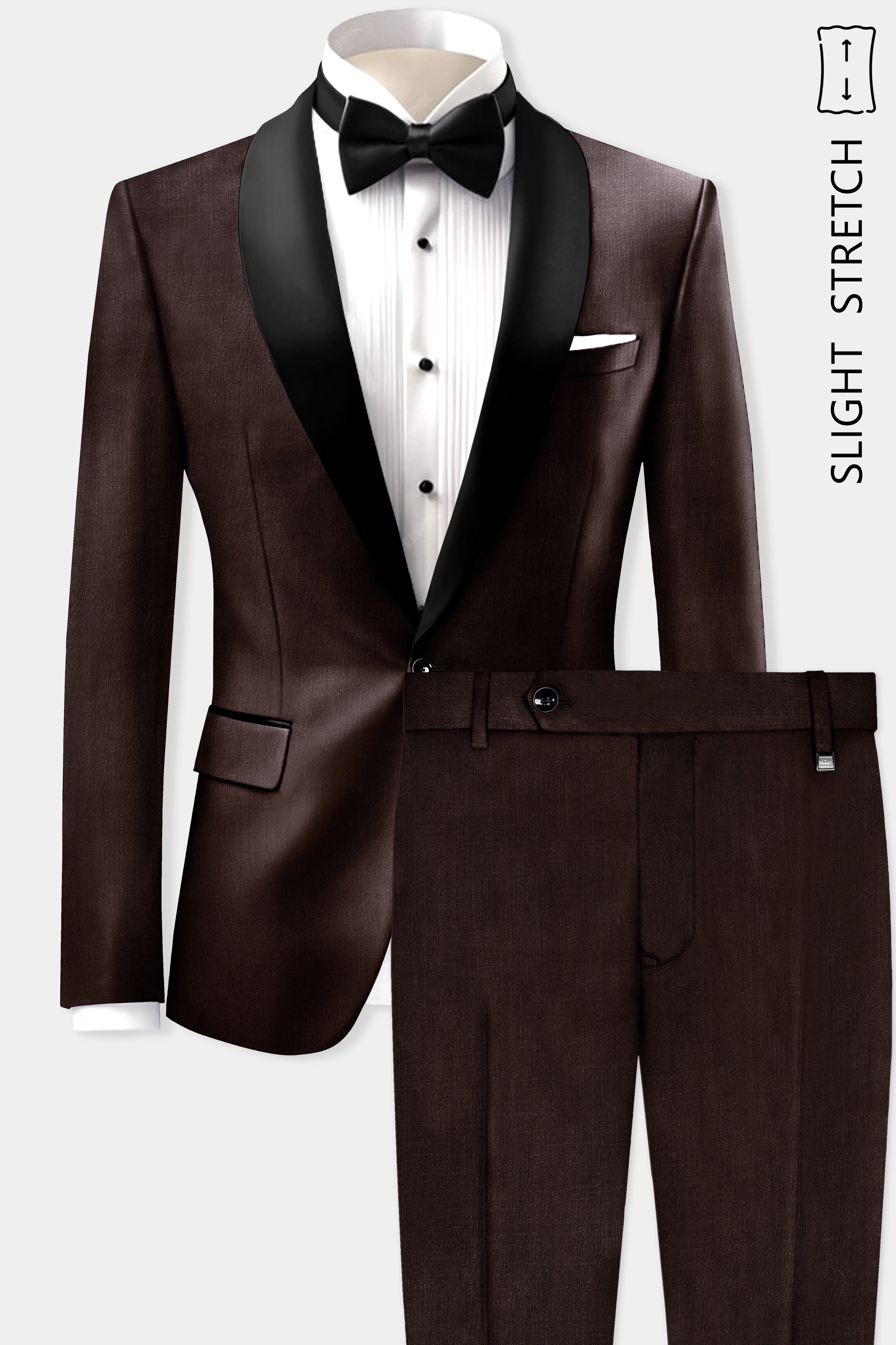 Espresso-Hickory Brown Solid Wool Rich Tuxedo Slight Stretch Suit