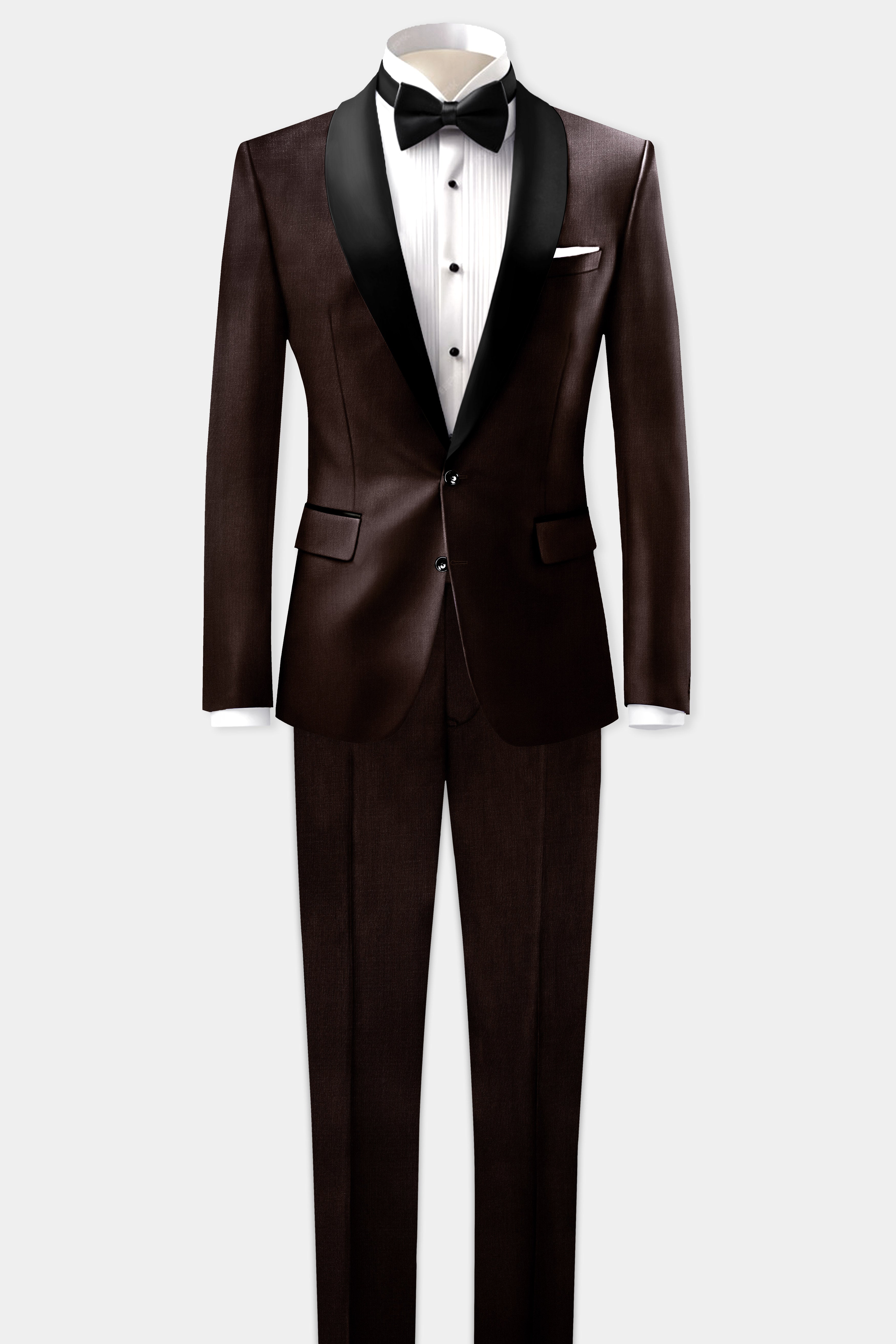 Espresso-Hickory Brown Solid Wool Rich Tuxedo Suit