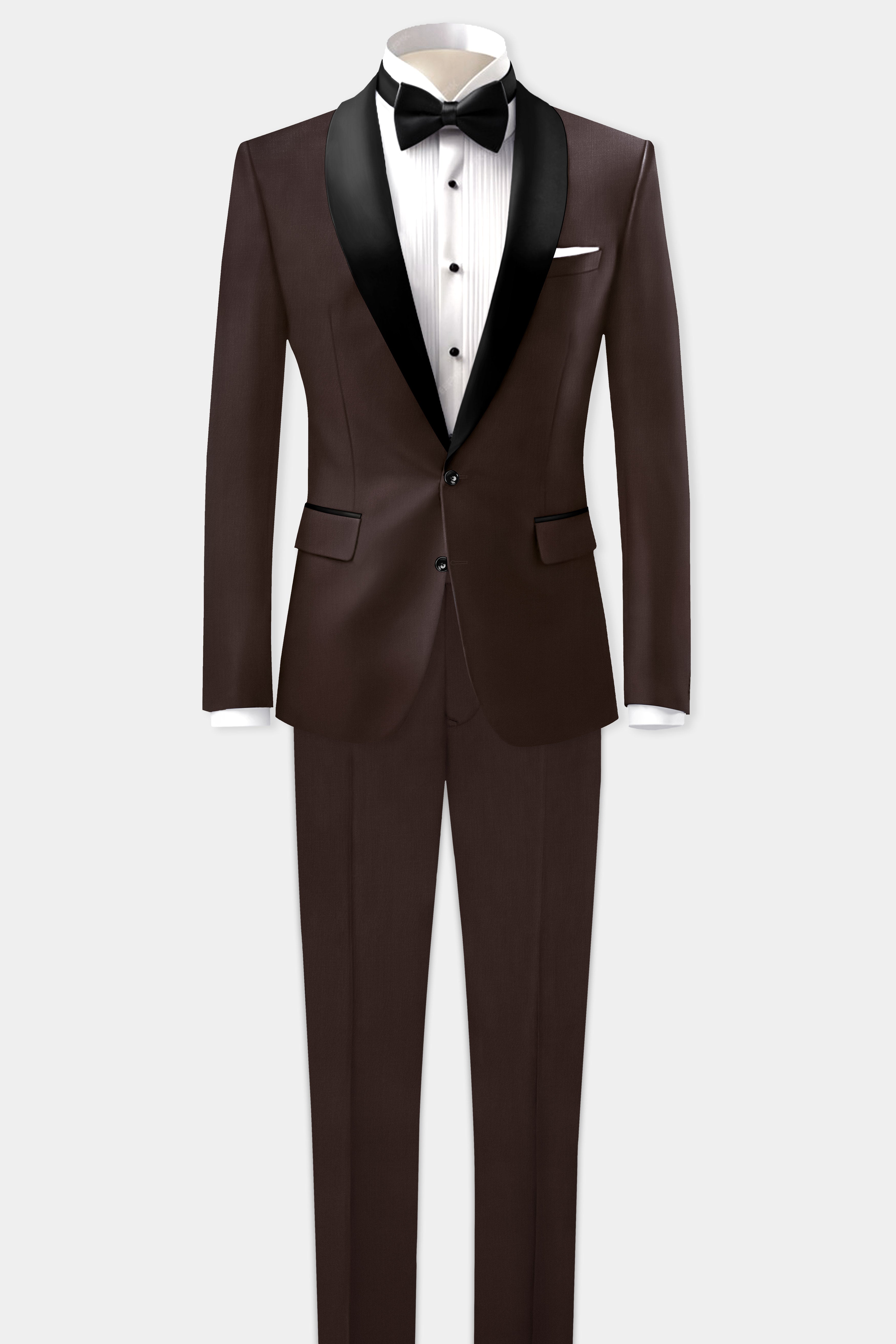 Espresso-Hickory Brown Solid Wool Rich Tuxedo Suit