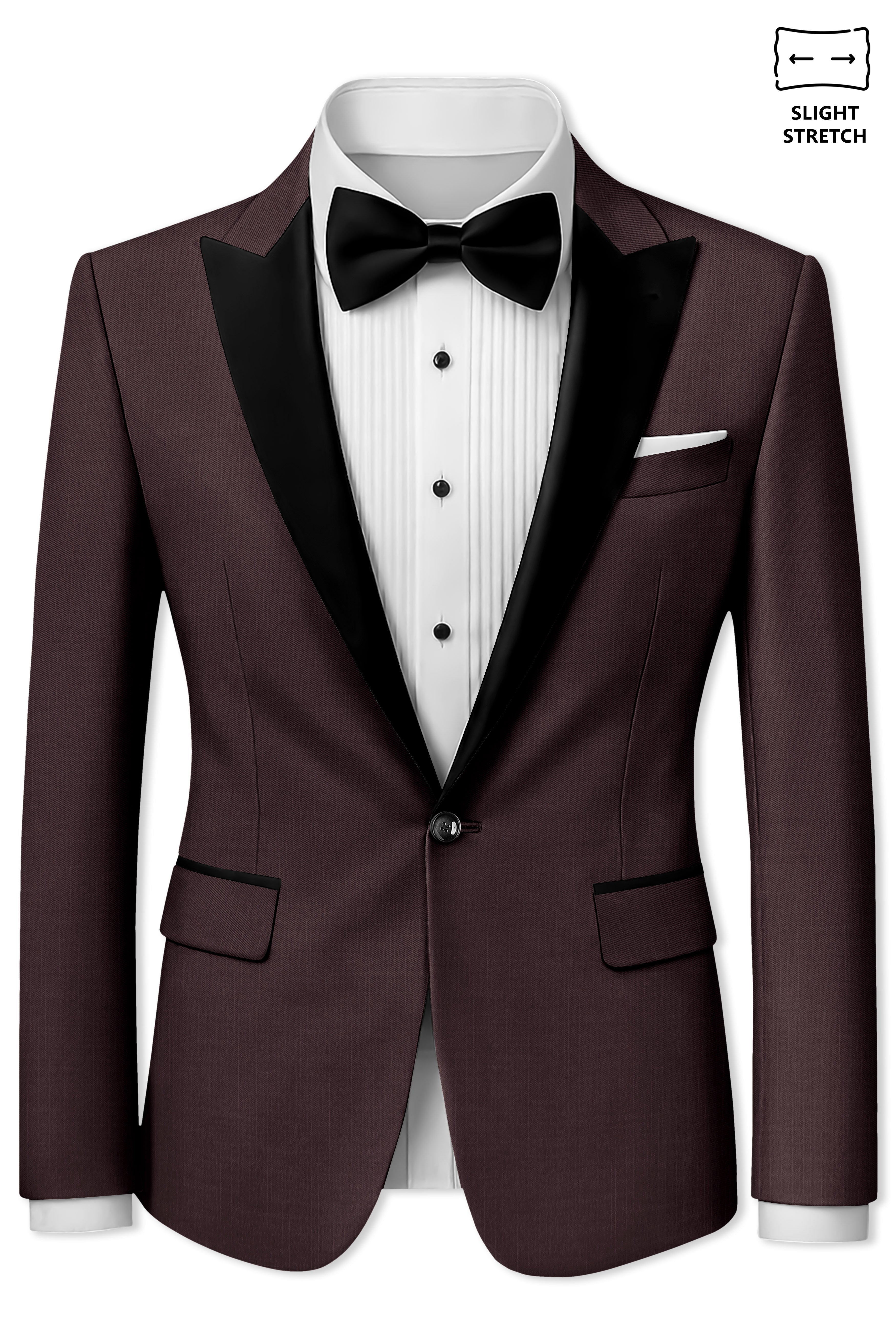 Espresso-Hickory Brown Solid Wool Rich Peak Lapel Tuxedo Slight Stretch Suit