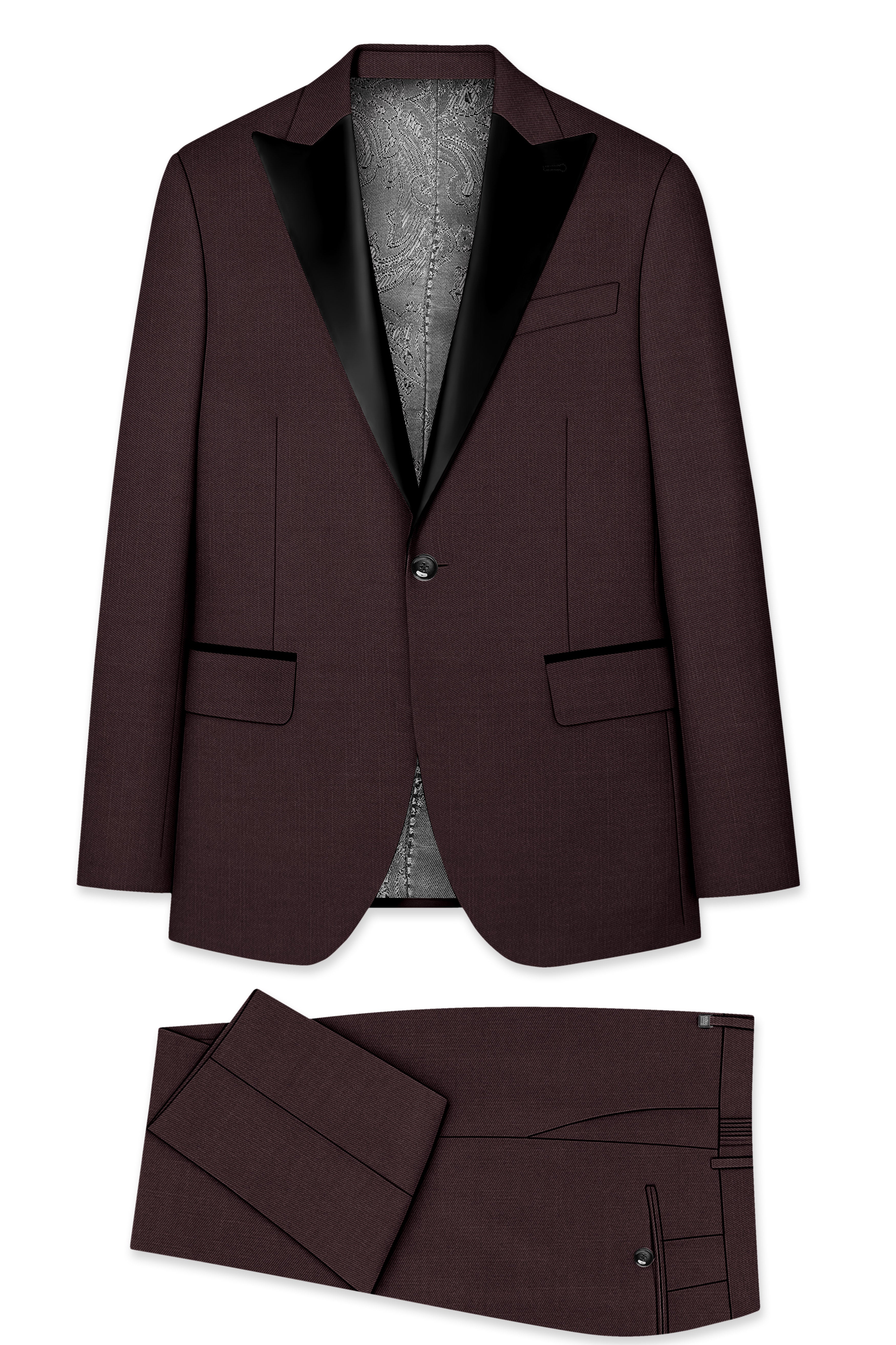 Espresso-Hickory Brown Solid Wool Rich Peak Lapel Tuxedo Slight Stretch Suit