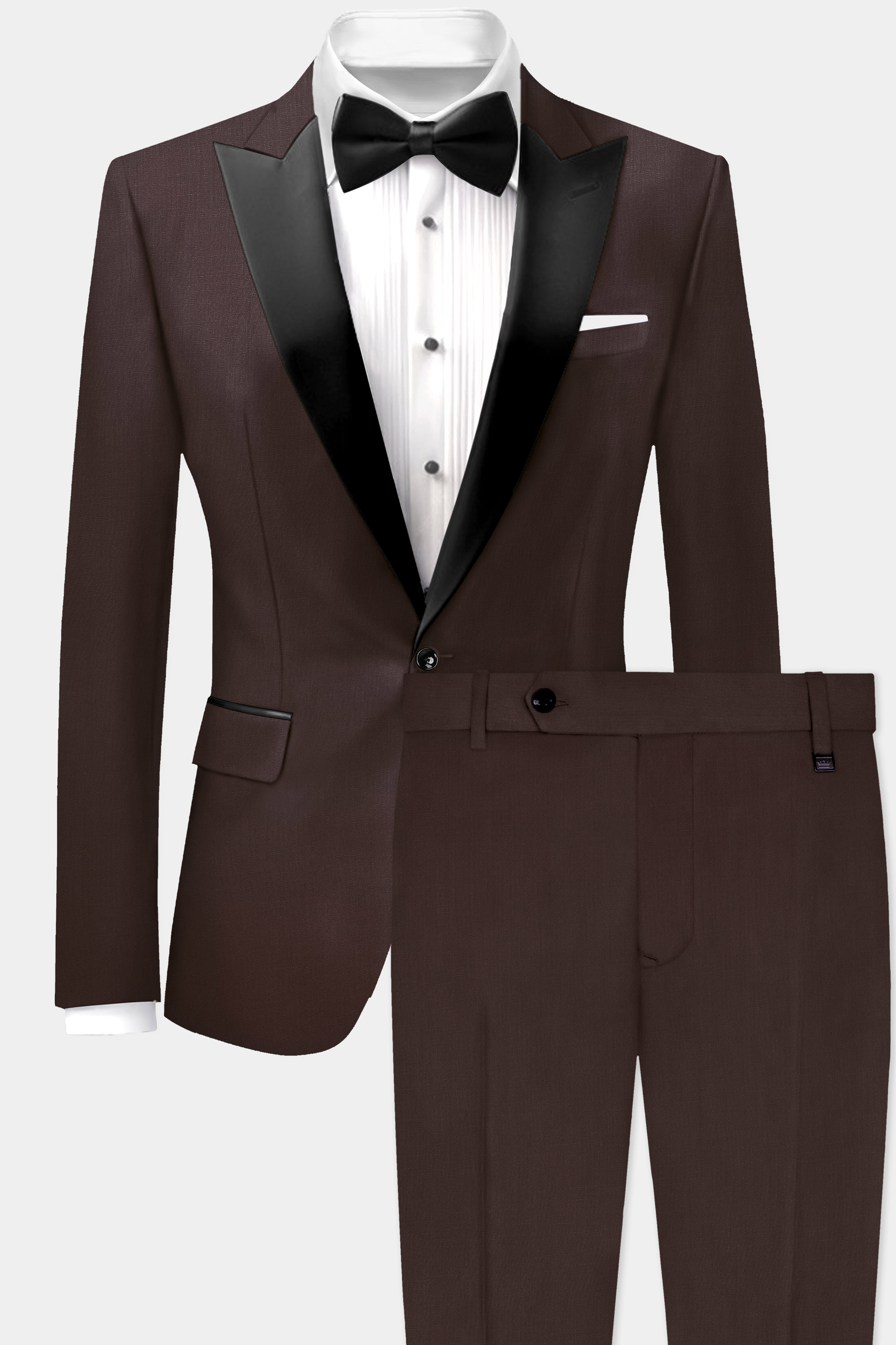 Espresso-Hickory Brown Solid Wool Rich Peak Lapel Tuxedo Suit