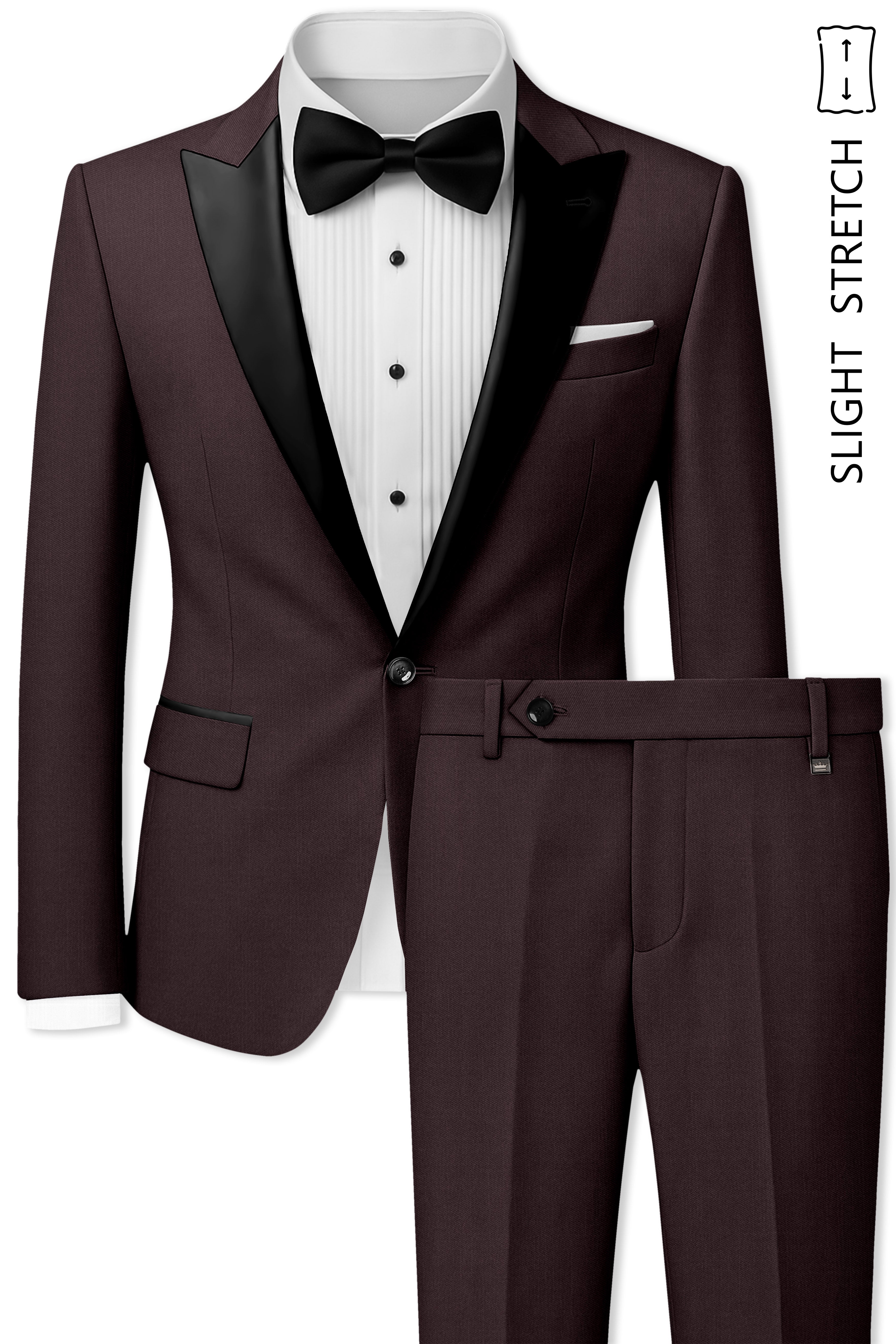 Espresso-Hickory Brown Solid Wool Rich Peak Lapel Tuxedo Slight Stretch Suit