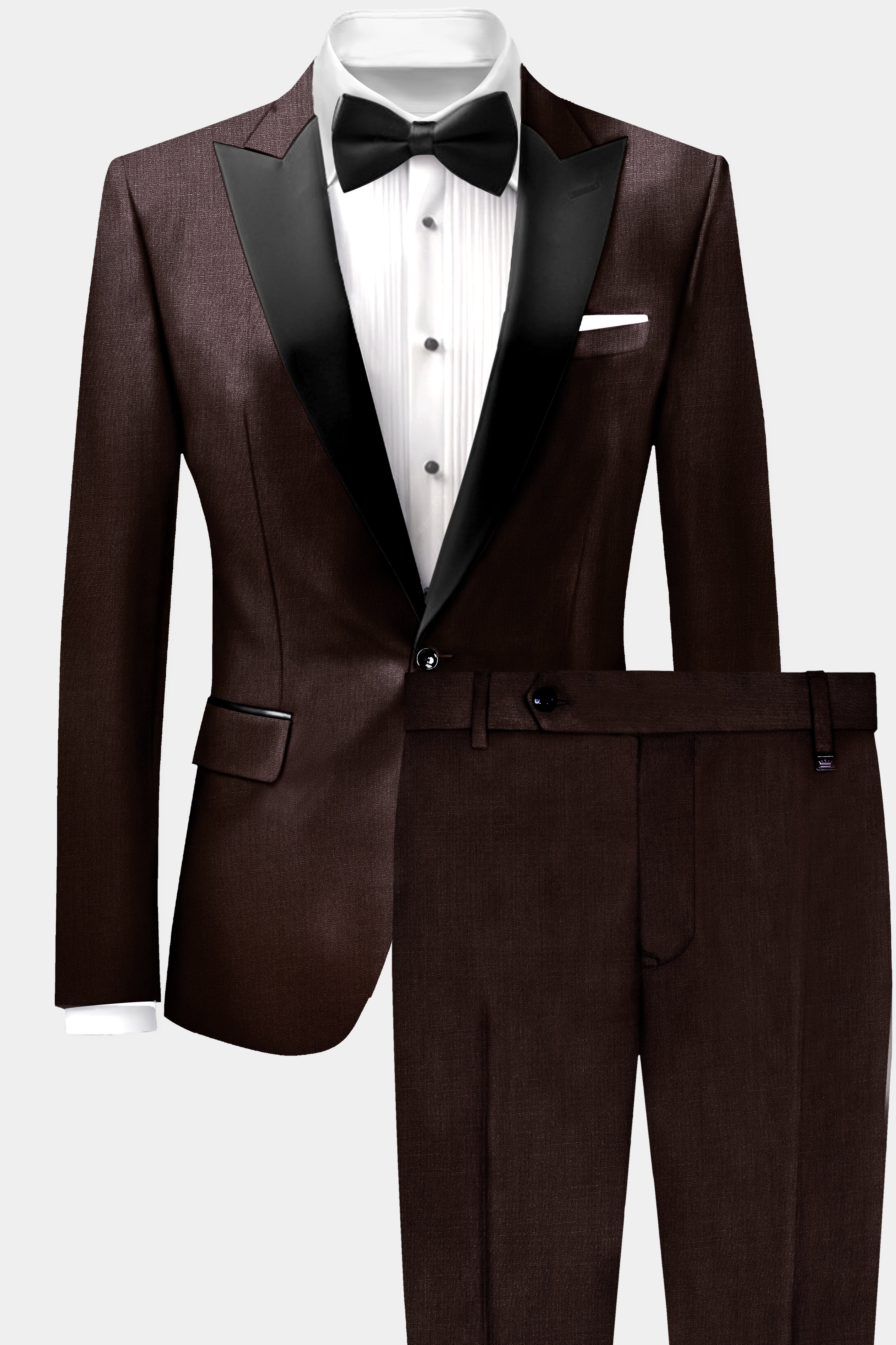 Espresso-Hickory Brown Solid Wool Rich Peak Lapel Tuxedo Suit