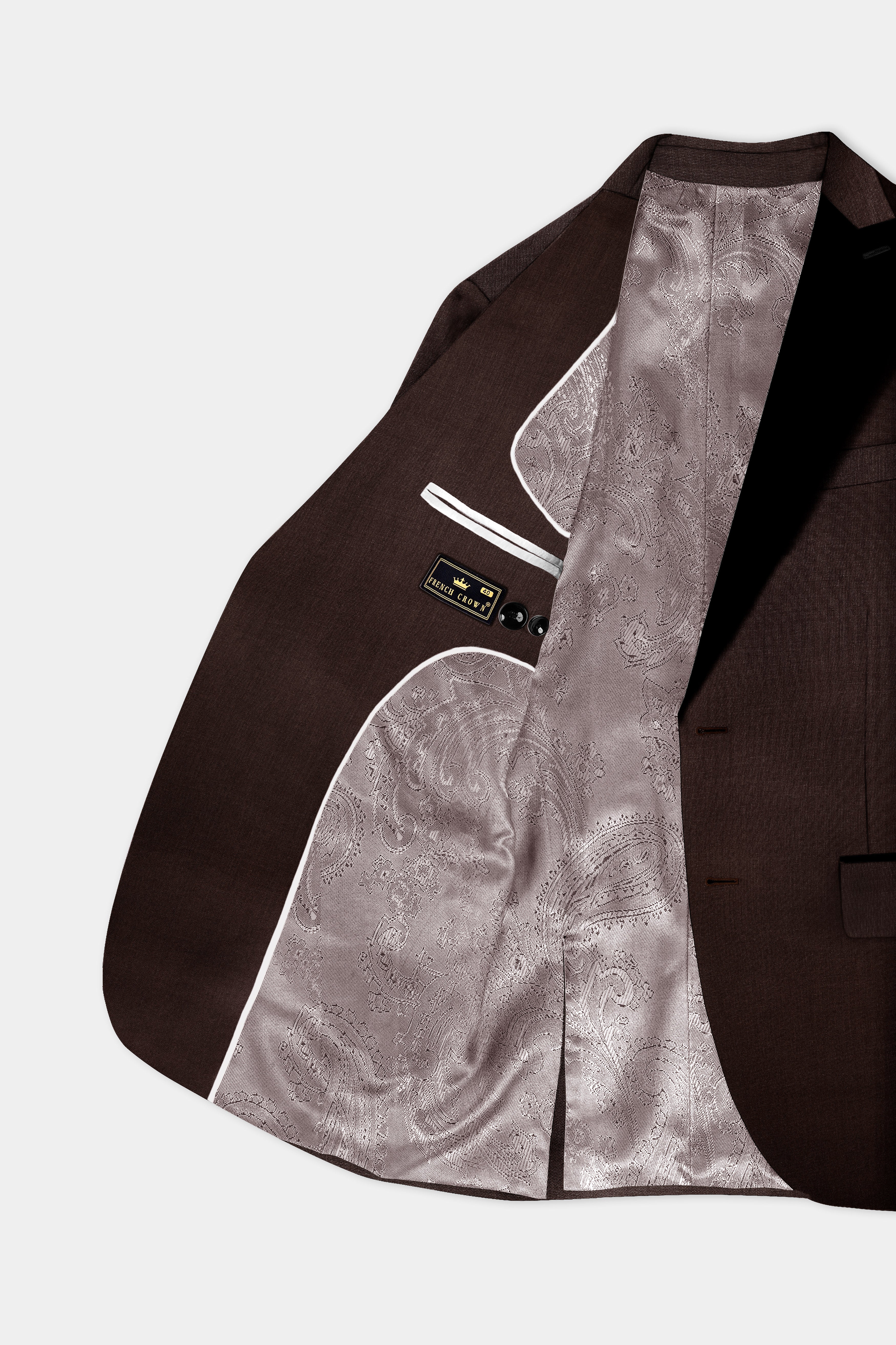 Espresso-Hickory Brown Solid Wool Rich Peak Lapel Tuxedo Slight Stretch Suit