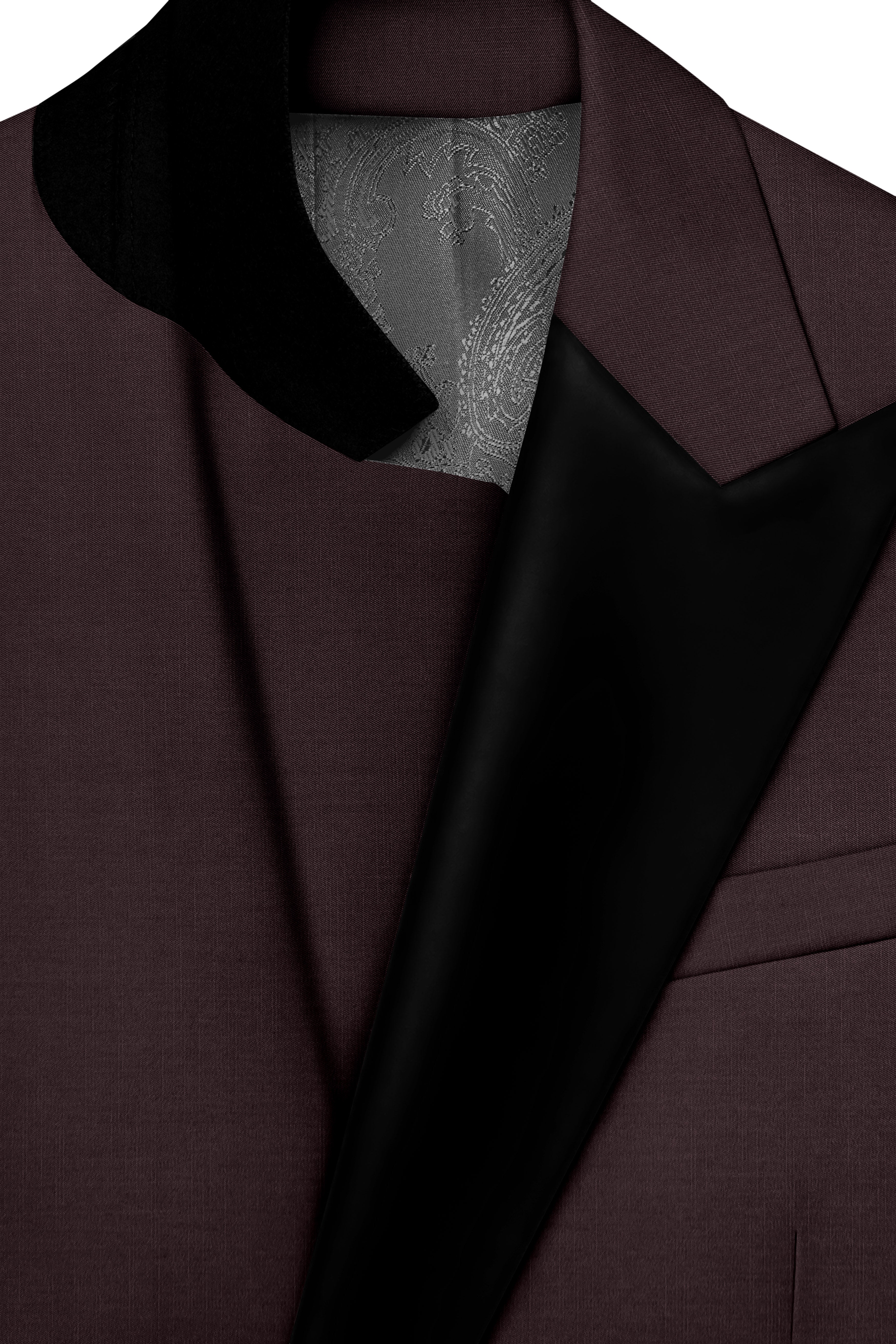 Espresso-Hickory Brown Solid Wool Rich Peak Lapel Tuxedo Slight Stretch Suit