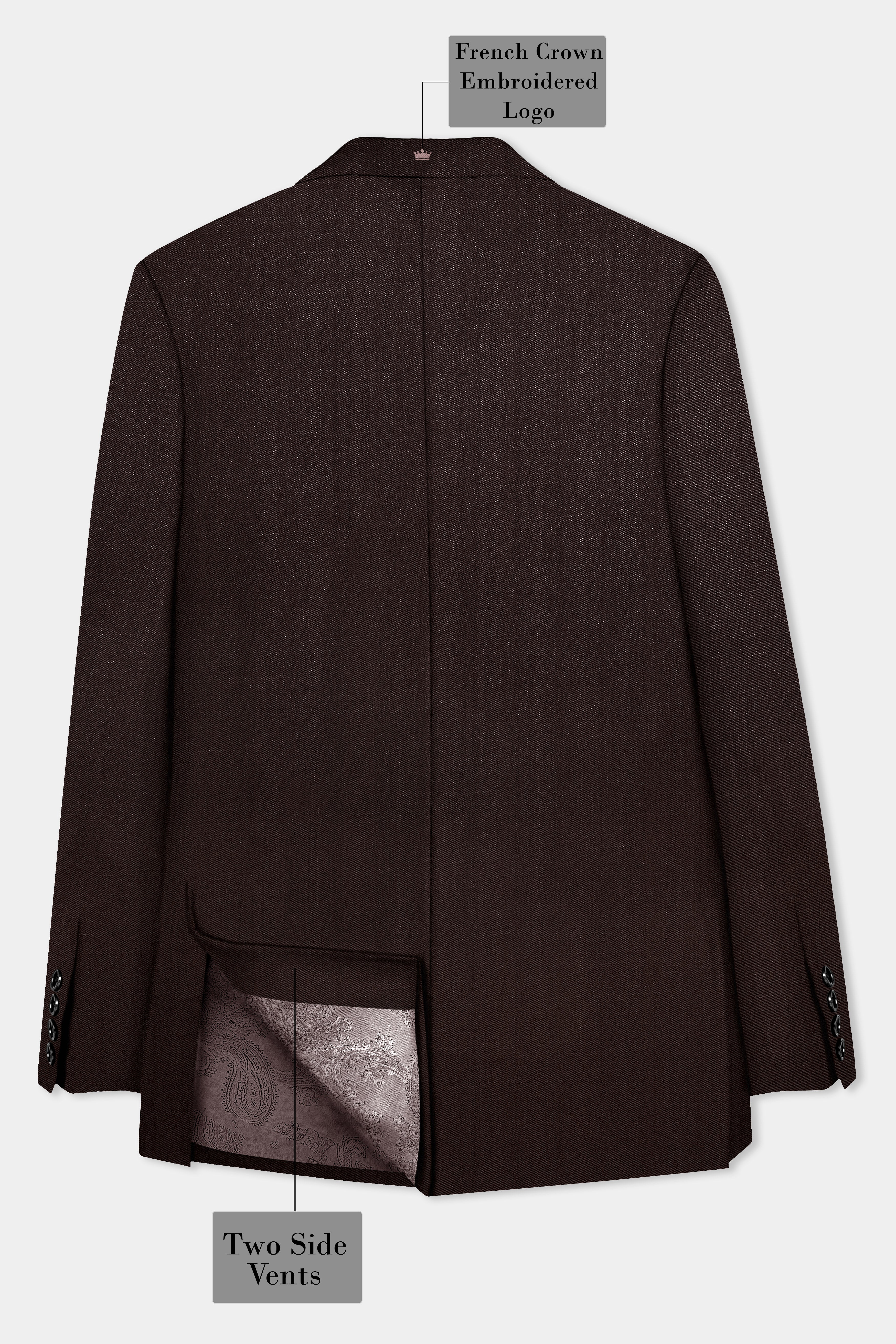 Espresso-Hickory Brown Solid Wool Rich Peak Lapel Tuxedo Slight Stretch Suit
