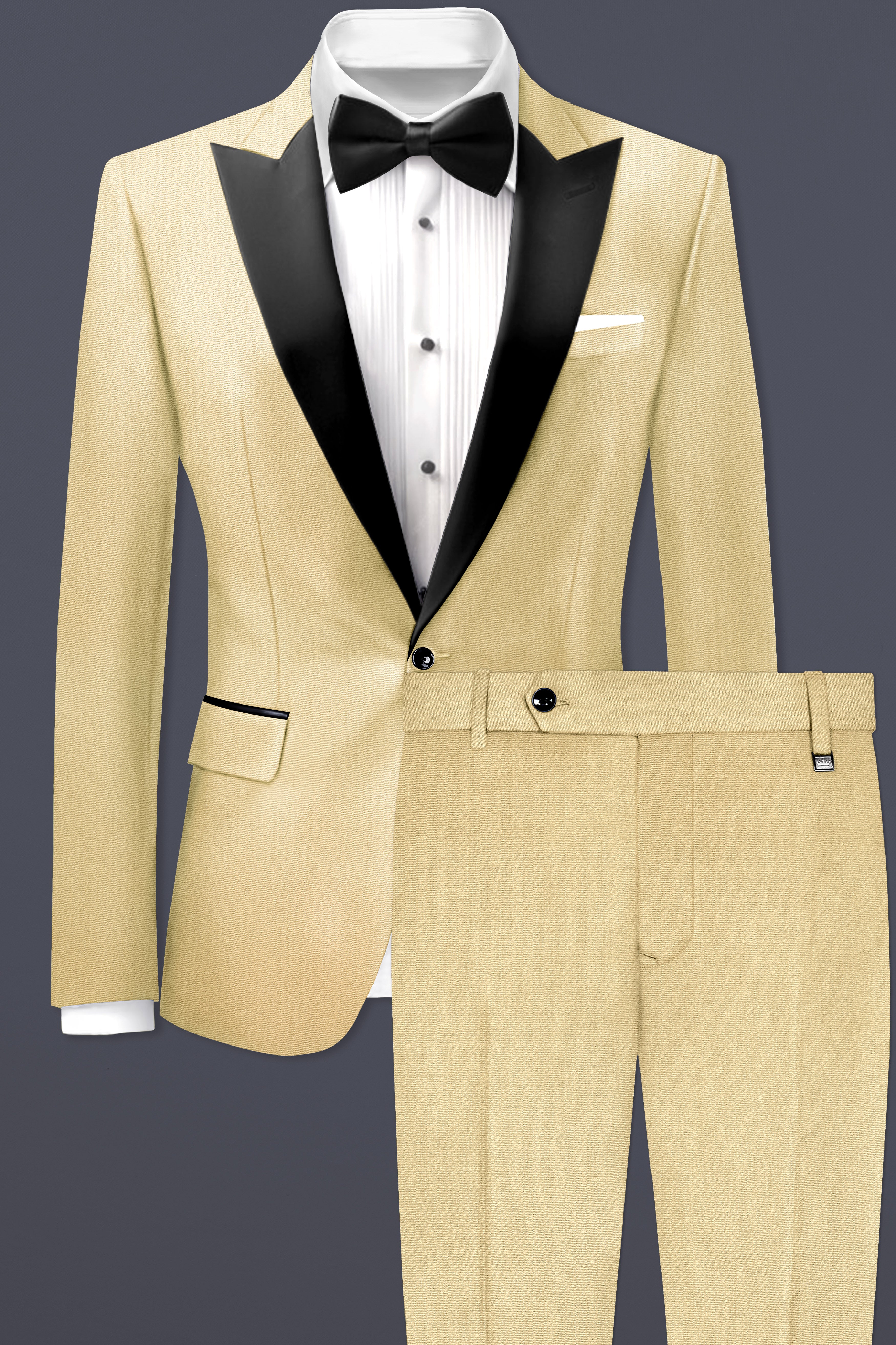 Ecru Classic-Pavlova Cream Solid Wool Rich Peak Lapel Tuxedo Suit