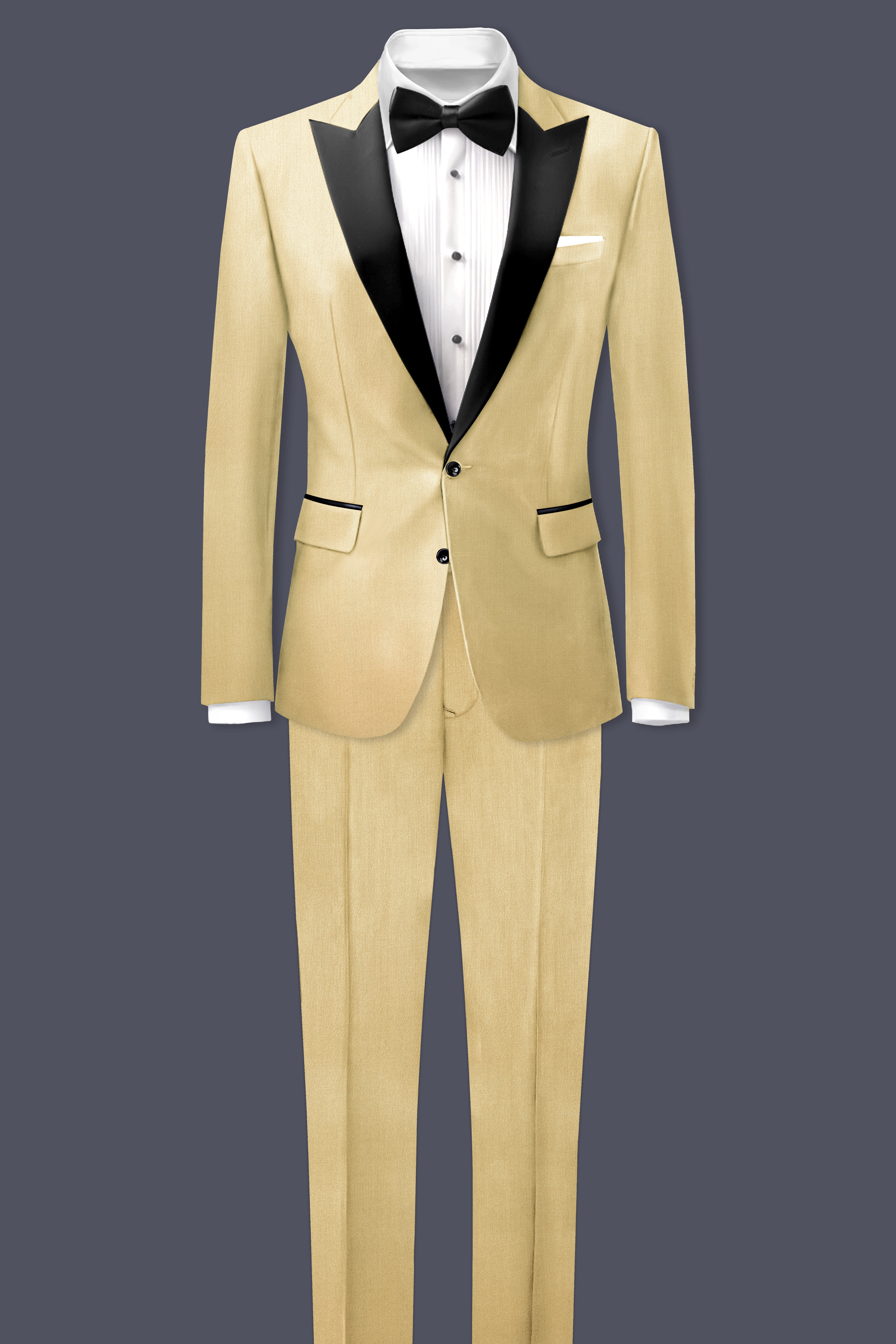 Ecru Classic-Pavlova Cream Solid Wool Rich Peak Lapel Tuxedo Suit