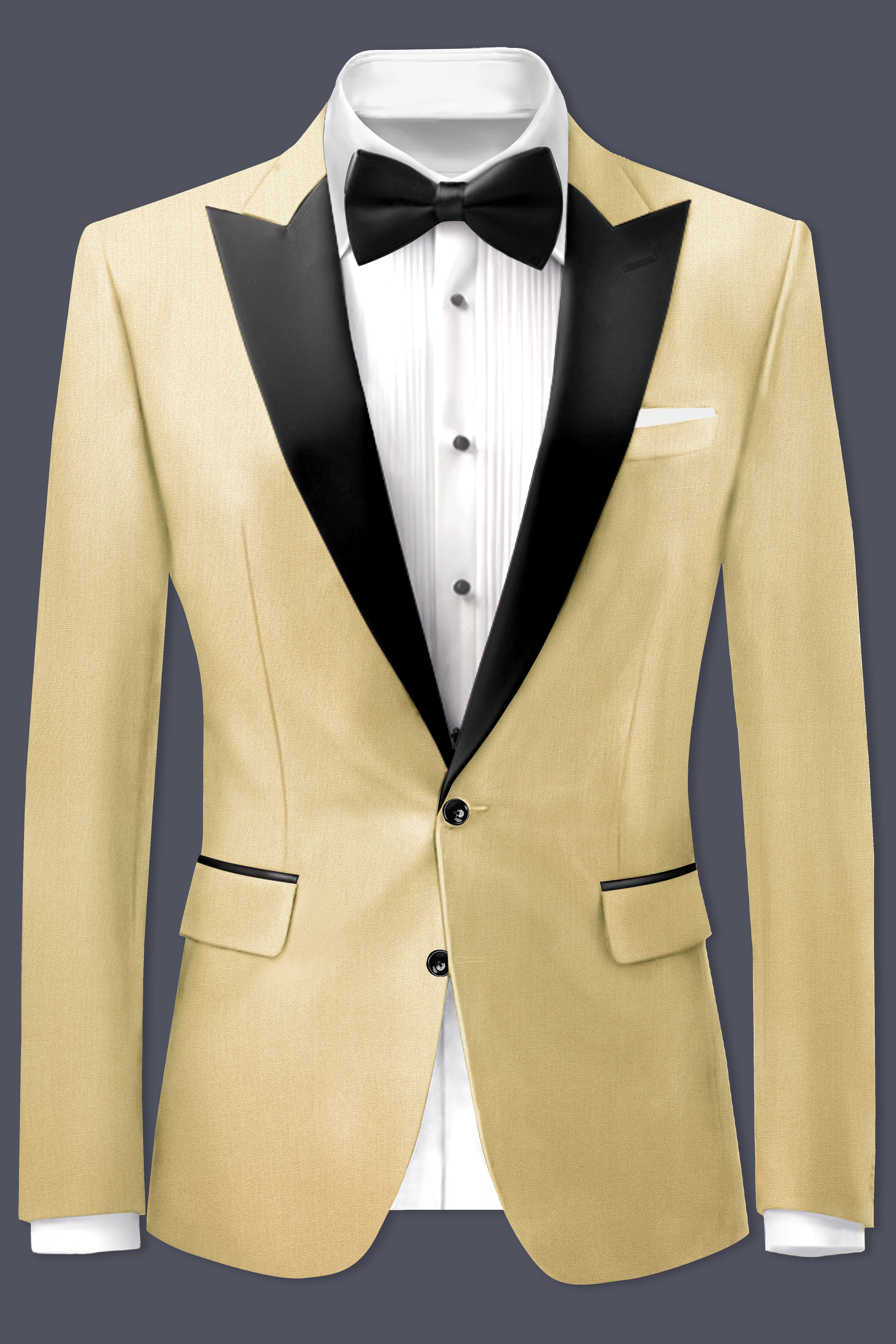 Ecru Classic-Pavlova Cream Solid Wool Rich Peak Lapel Tuxedo Suit