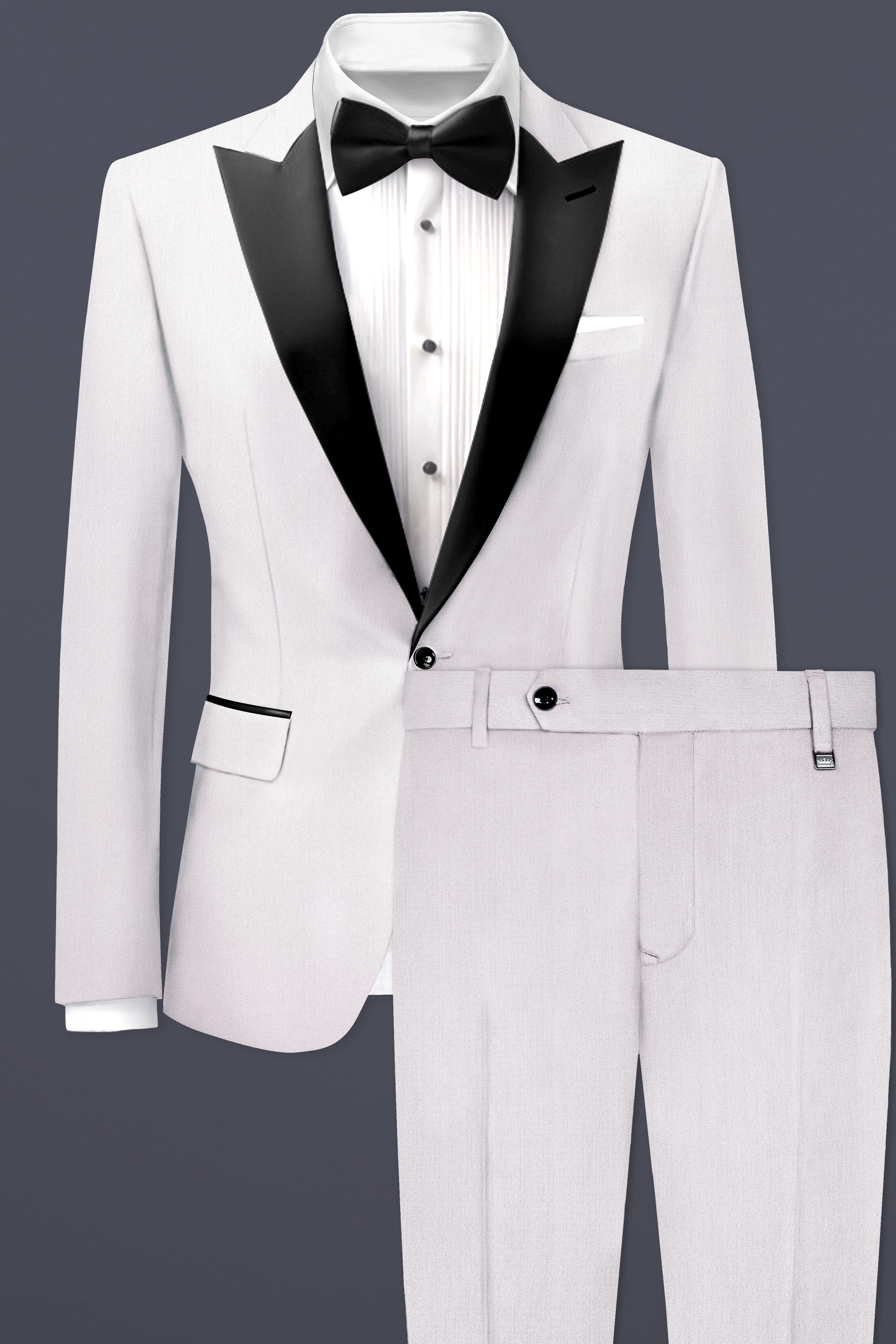 Frost Gray-Glacier Solid Wool Rich Peak Lapel Tuxedo Suit