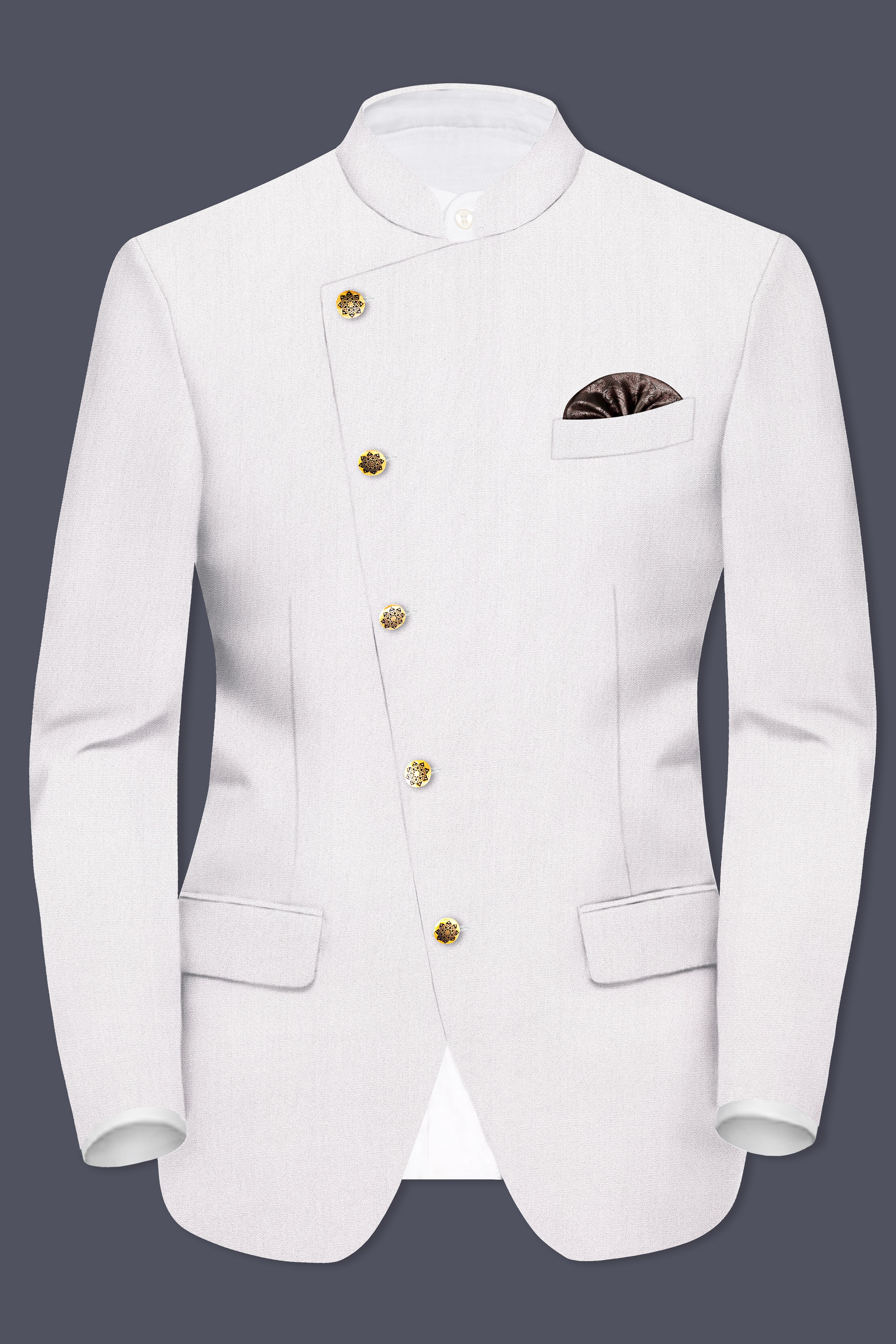 Frost Gray-Glacier Solid Wool Rich Cross Placket Bandhgala Suit