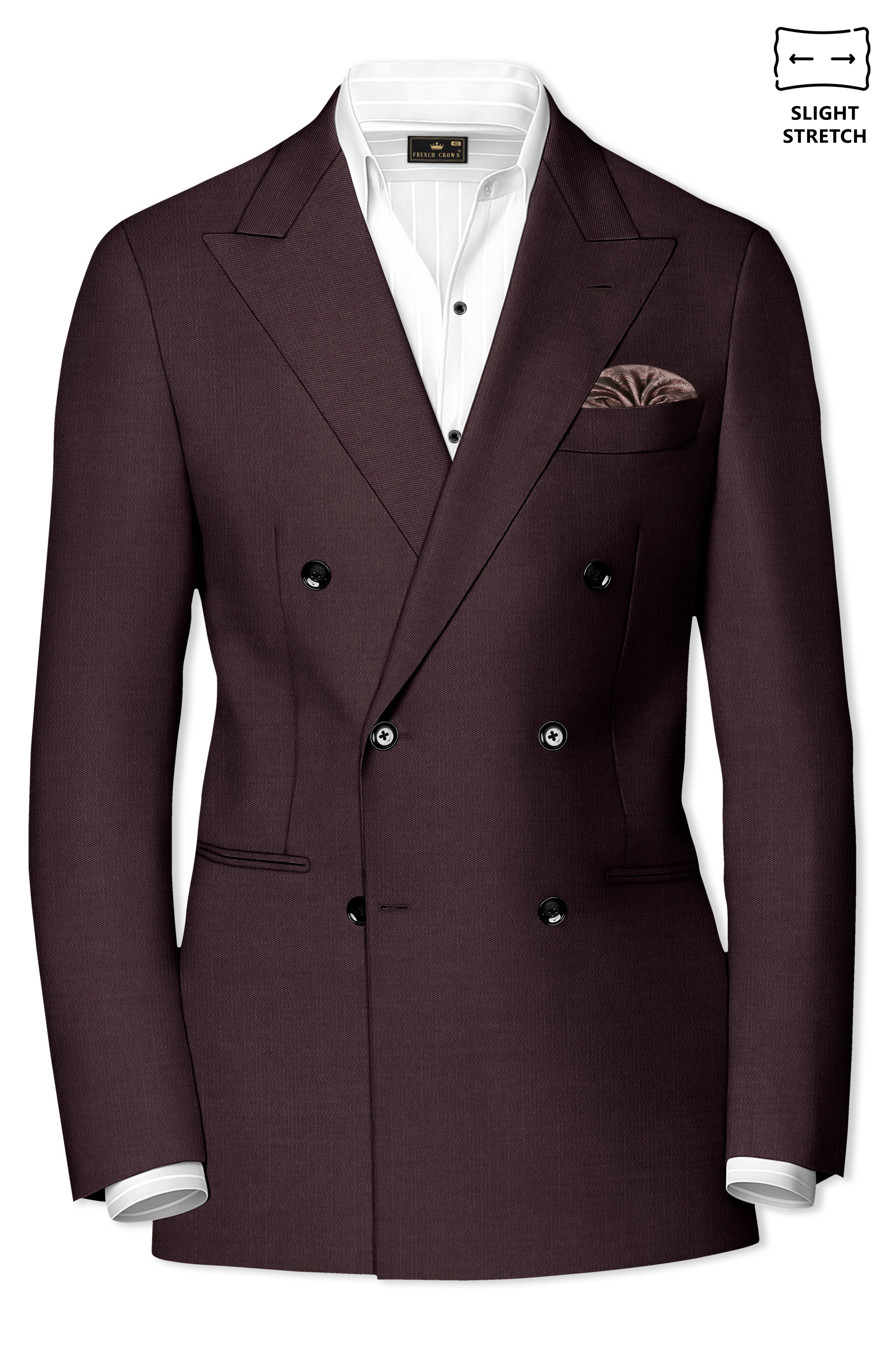 Espresso-Hickory Brown Solid Wool Rich Double Breasted Slight Stretch Suit