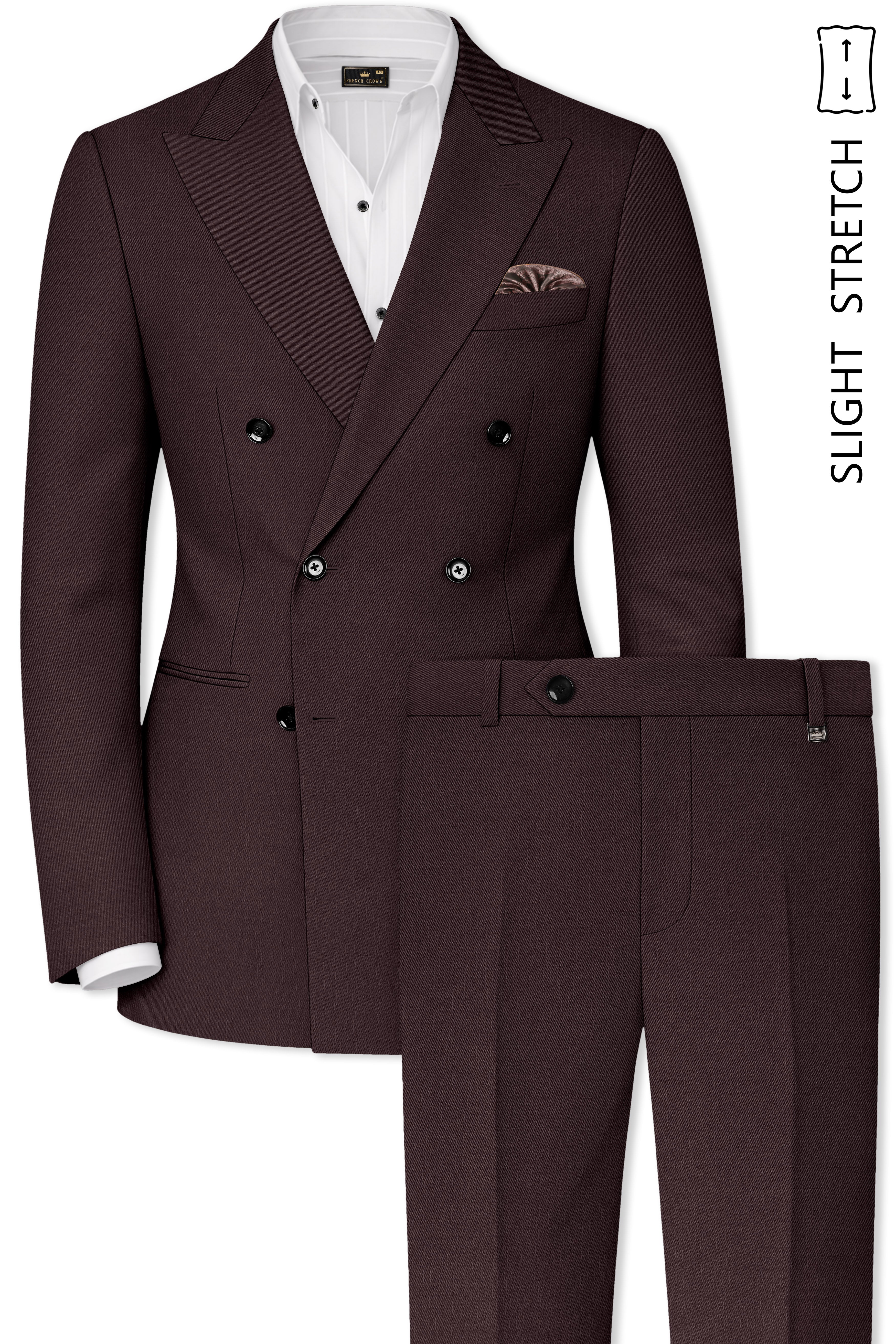 Espresso-Hickory Brown Solid Wool Rich Double Breasted Slight Stretch Suit