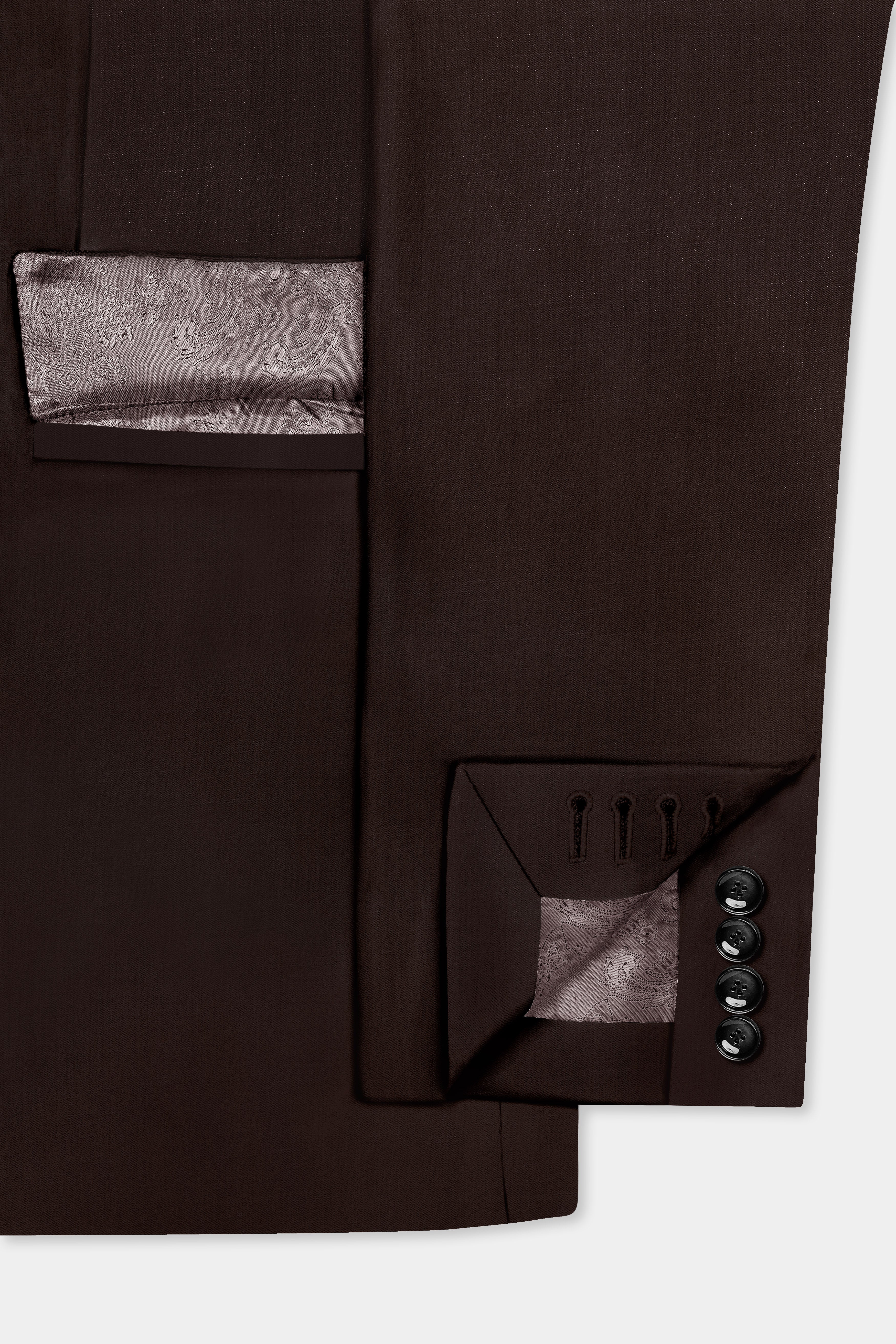Espresso-Hickory Brown Solid Wool Rich Double Breasted Slight Stretch Suit