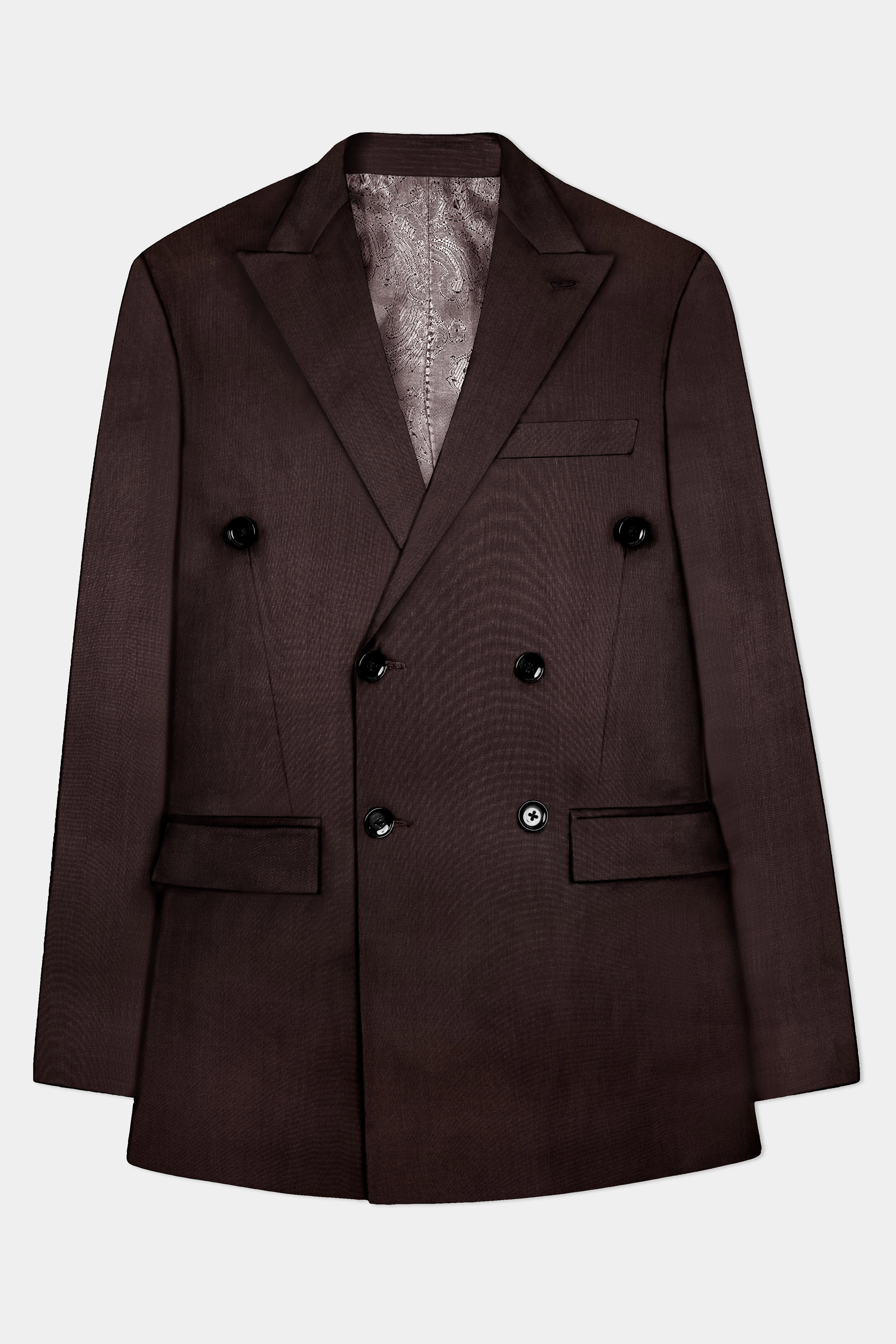 Espresso-Hickory Brown Solid Wool Rich Double Breasted Slight Stretch Suit