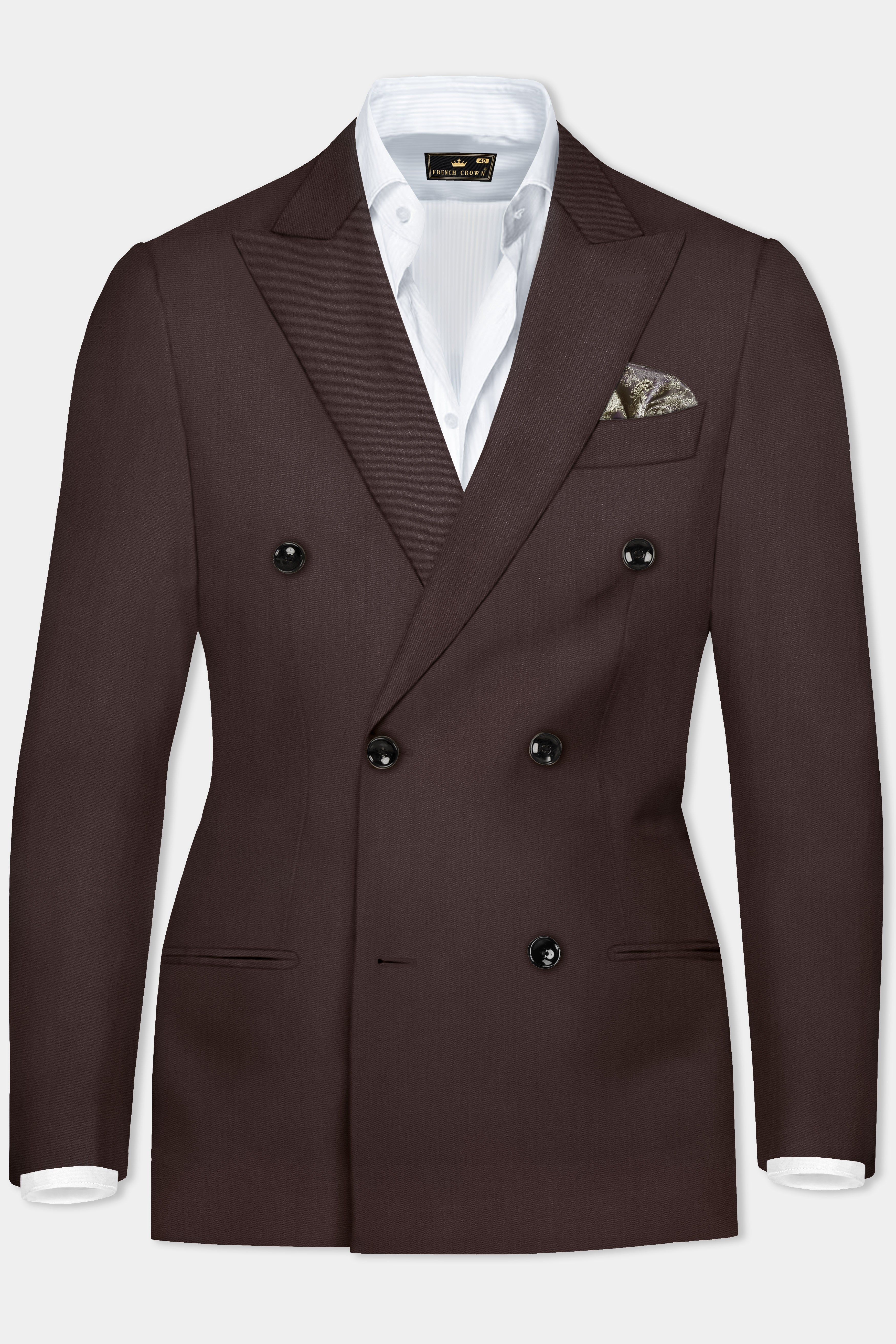 Espresso-Hickory Brown Solid Wool Rich Double Breasted Suit