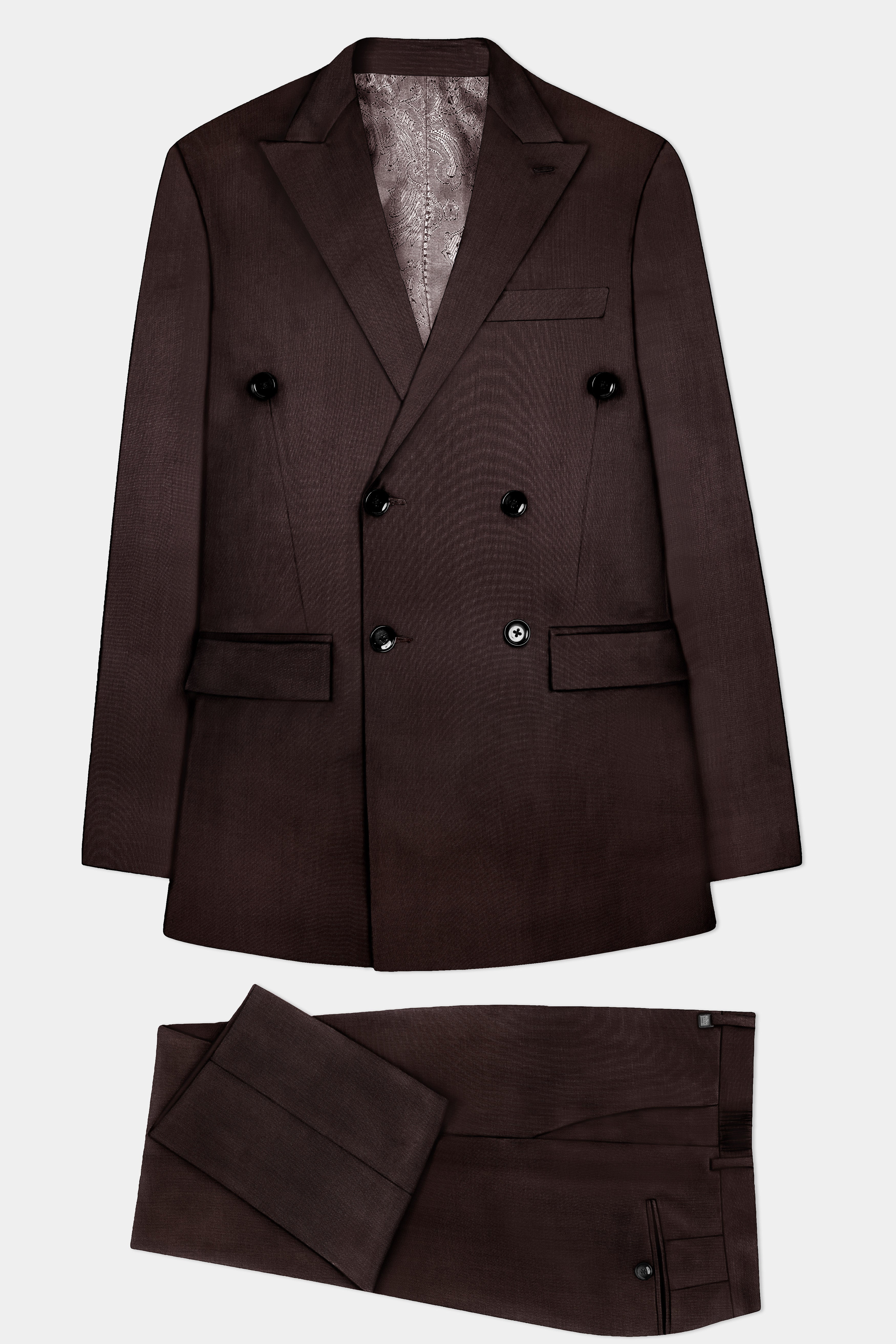 Espresso-Hickory Brown Solid Wool Rich Double Breasted Slight Stretch Suit