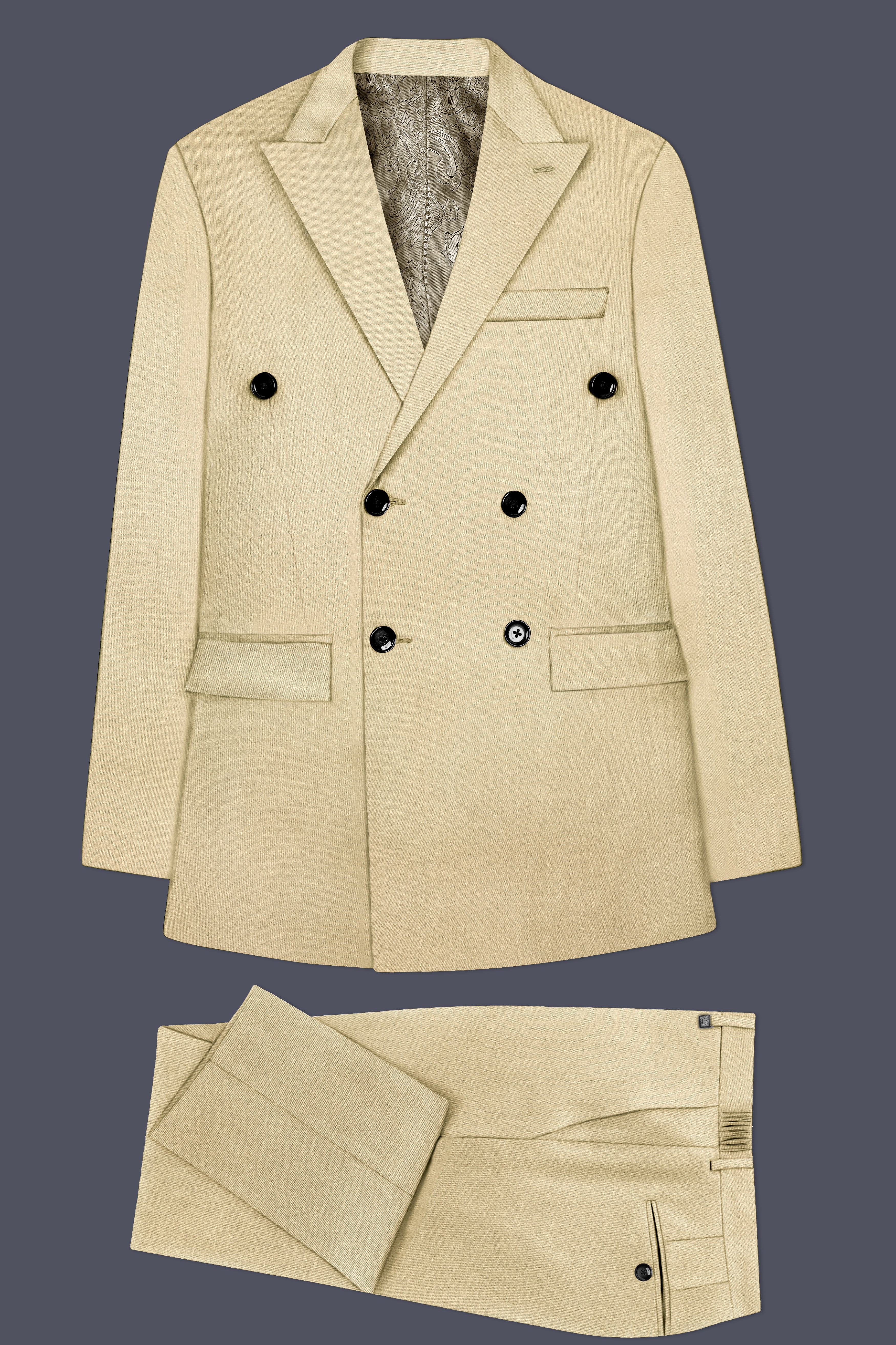 Ecru Classic-Pavlova Cream Solid Wool Rich Double Breasted Suit