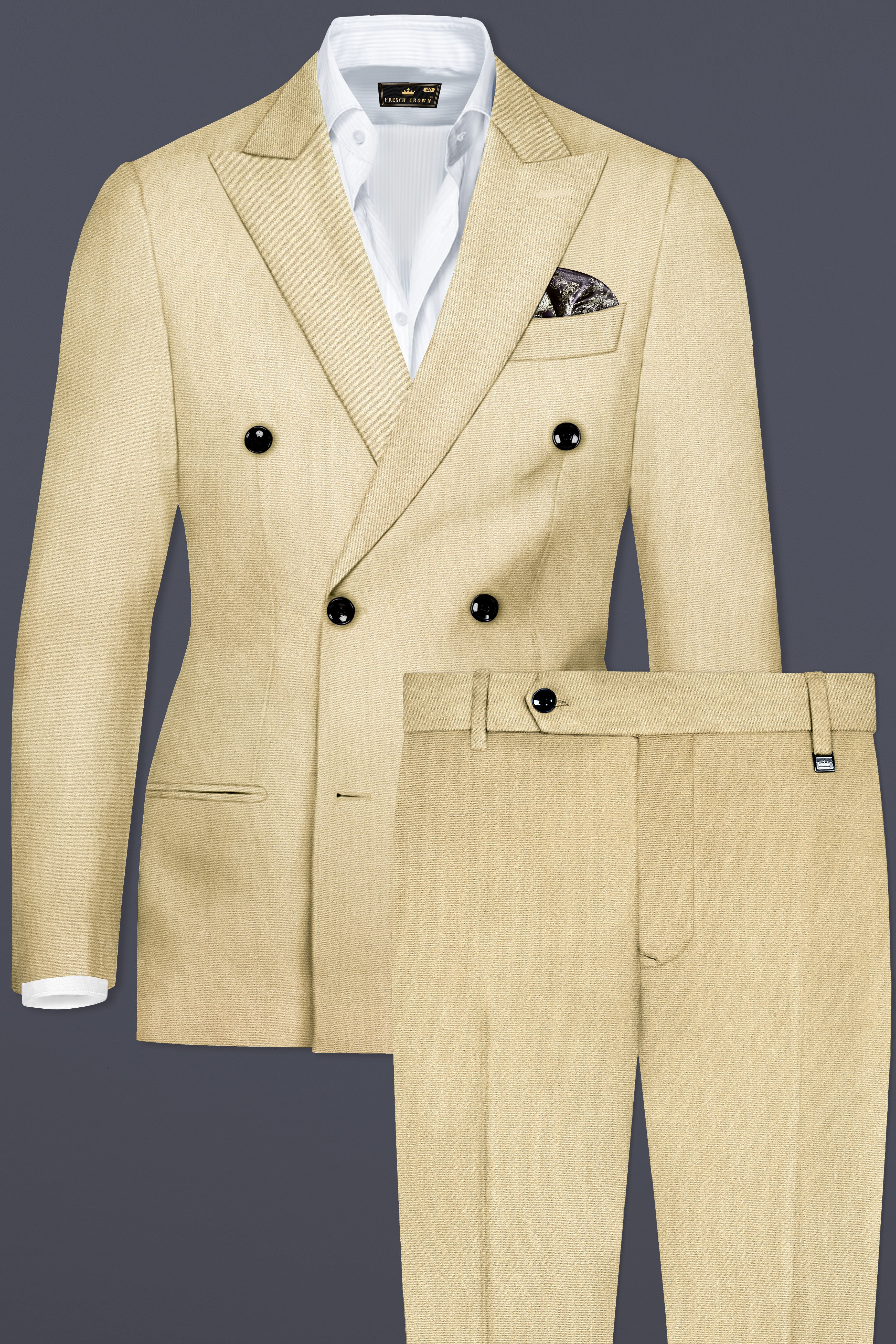 Ecru Classic-Pavlova Cream Solid Wool Rich Double Breasted Suit