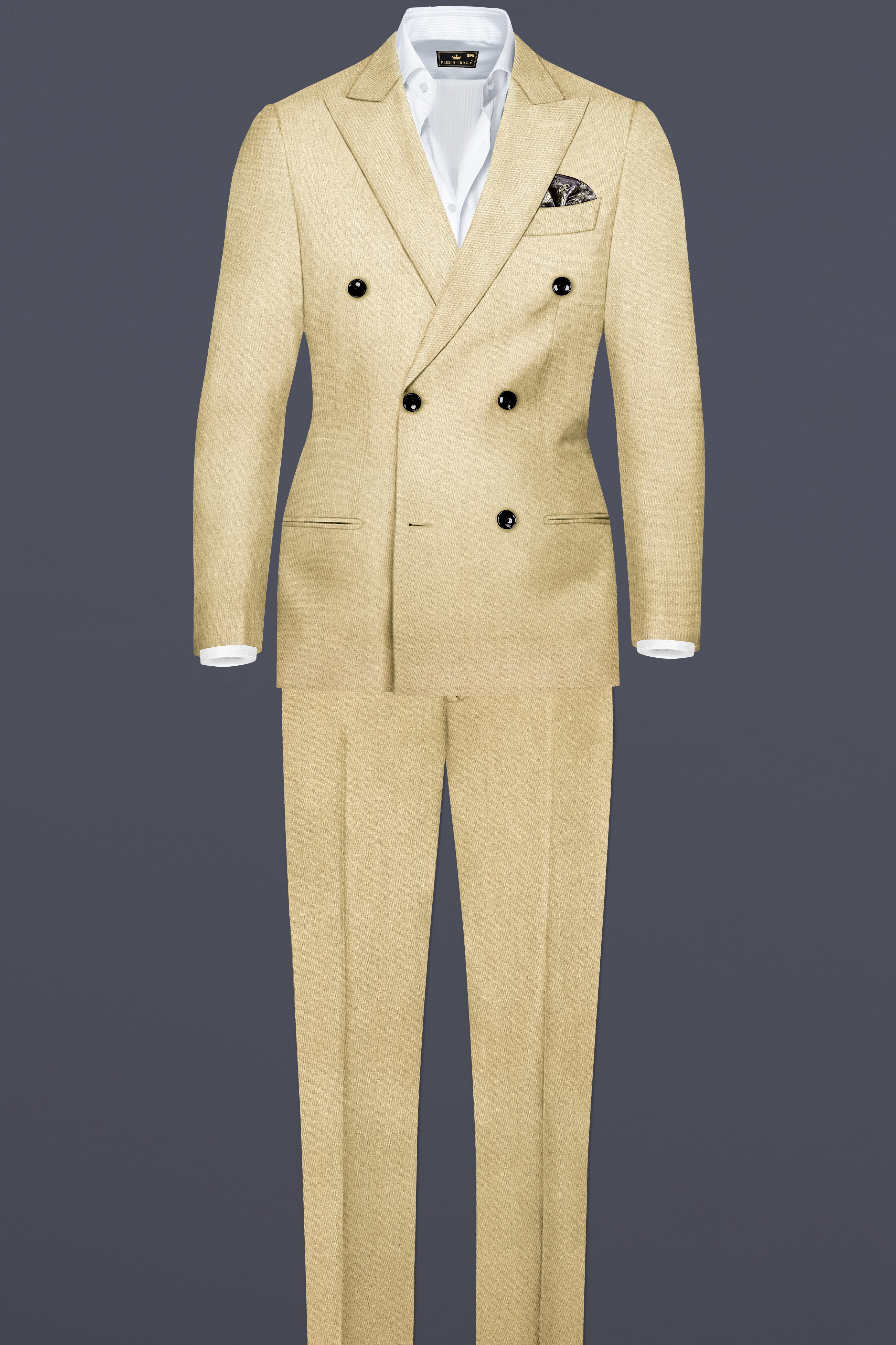 Ecru Classic-Pavlova Cream Solid Wool Rich Double Breasted Suit