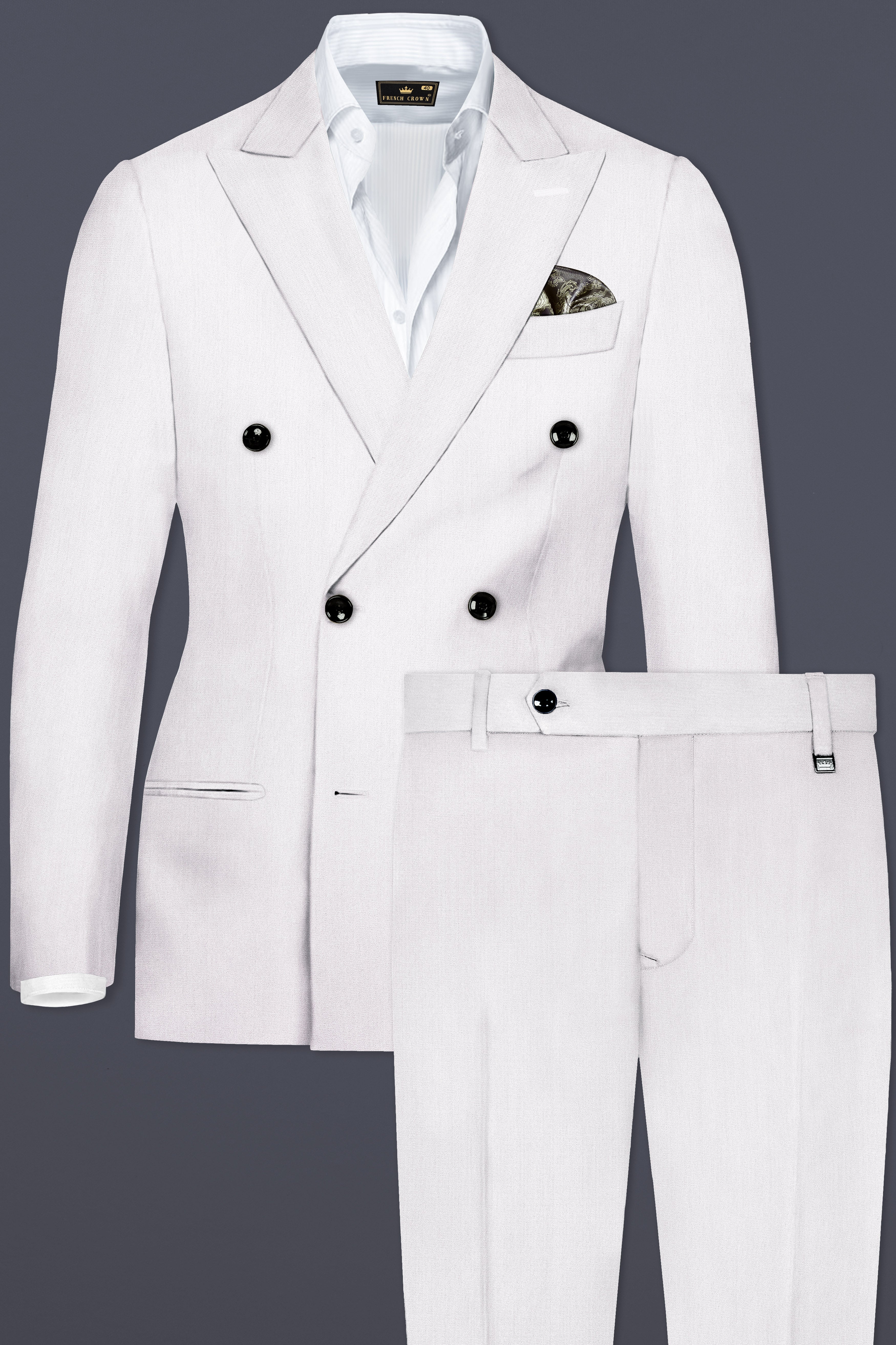 Frost Gray-Glacier Solid Wool Rich Double Breasted Suit