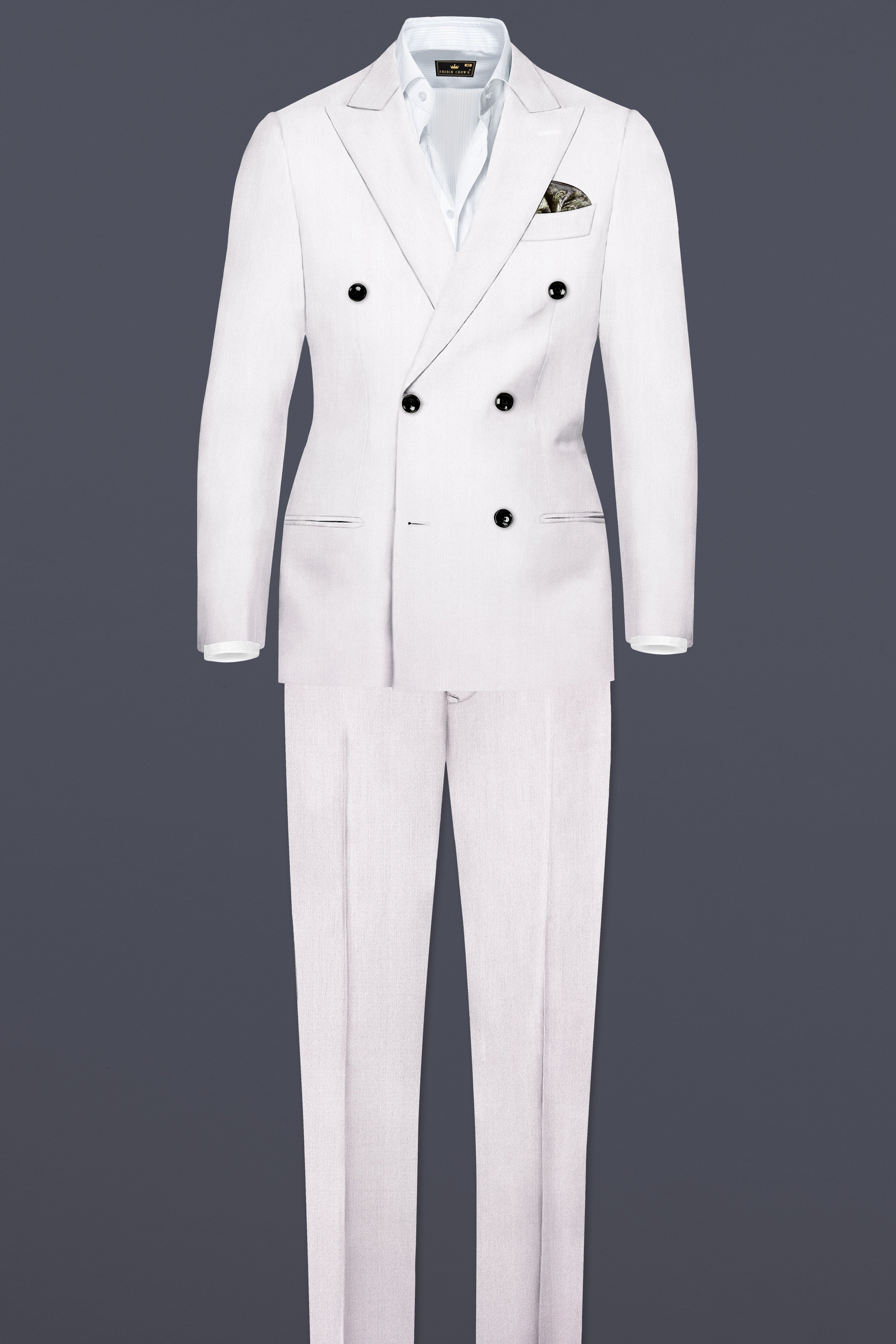 Frost Gray-Glacier Solid Wool Rich Double Breasted Suit