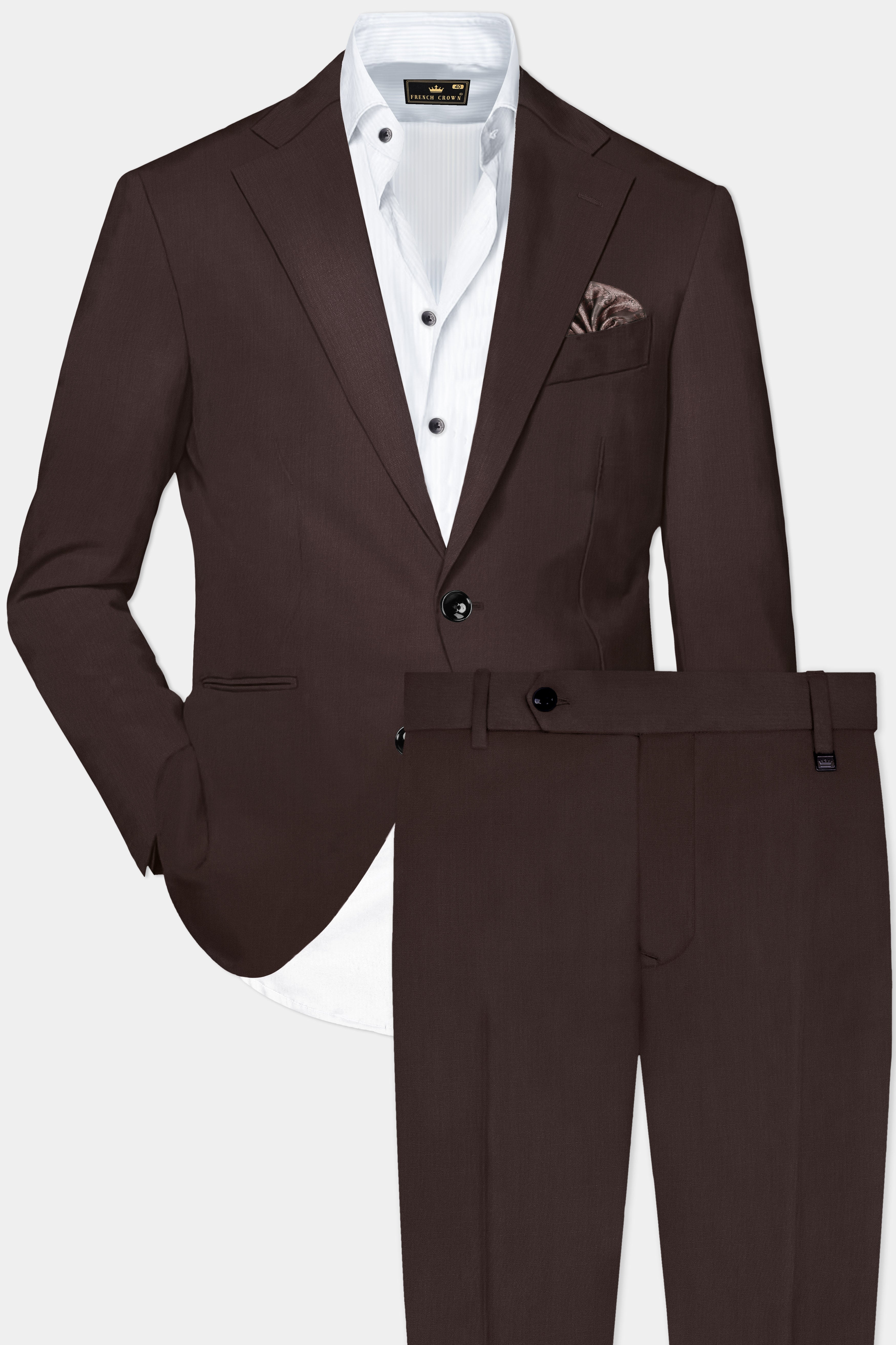 Espresso-Hickory Brown Solid Wool Rich Single Breasted Suit