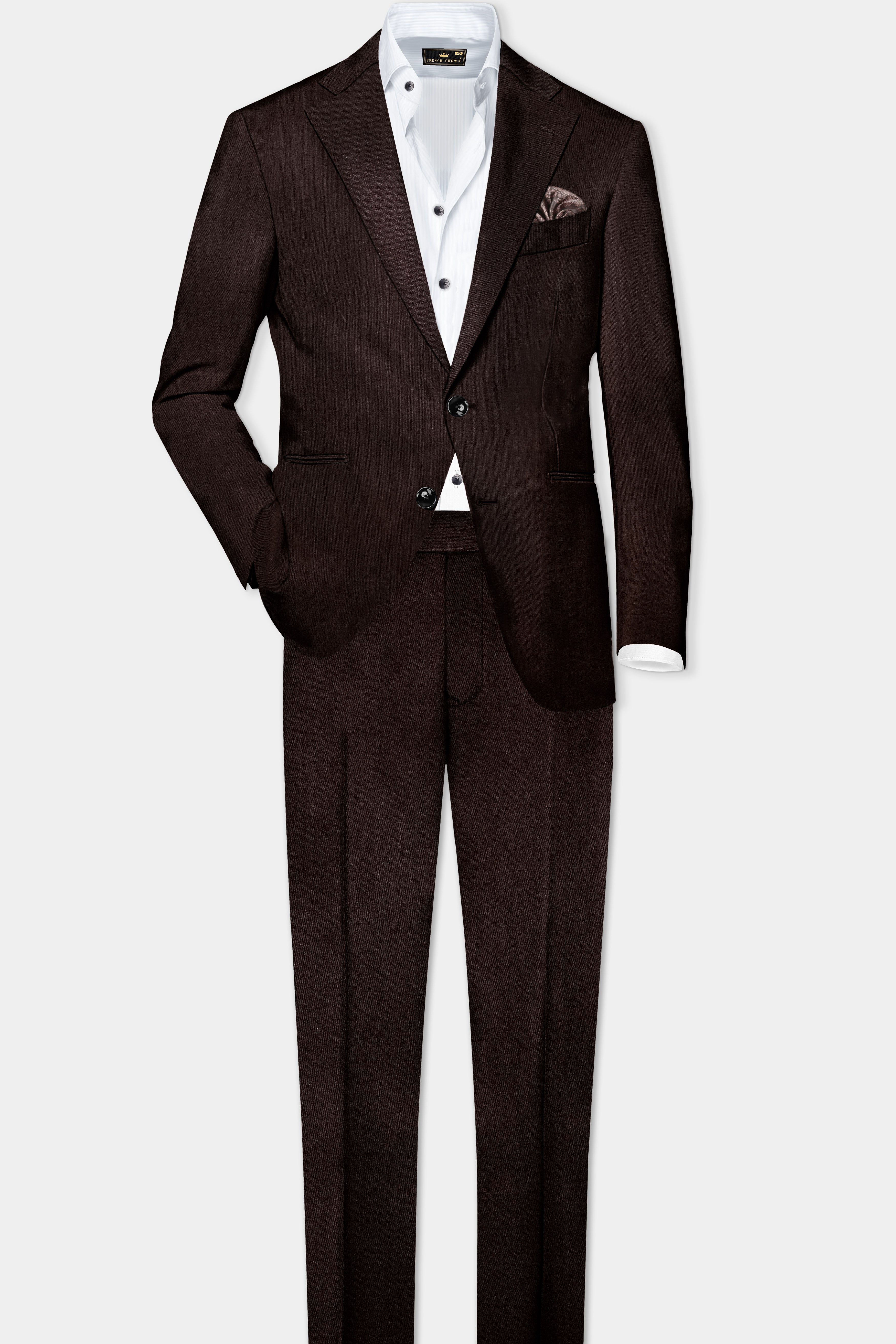 Espresso-Hickory Brown Solid Wool Rich Single Breasted Suit