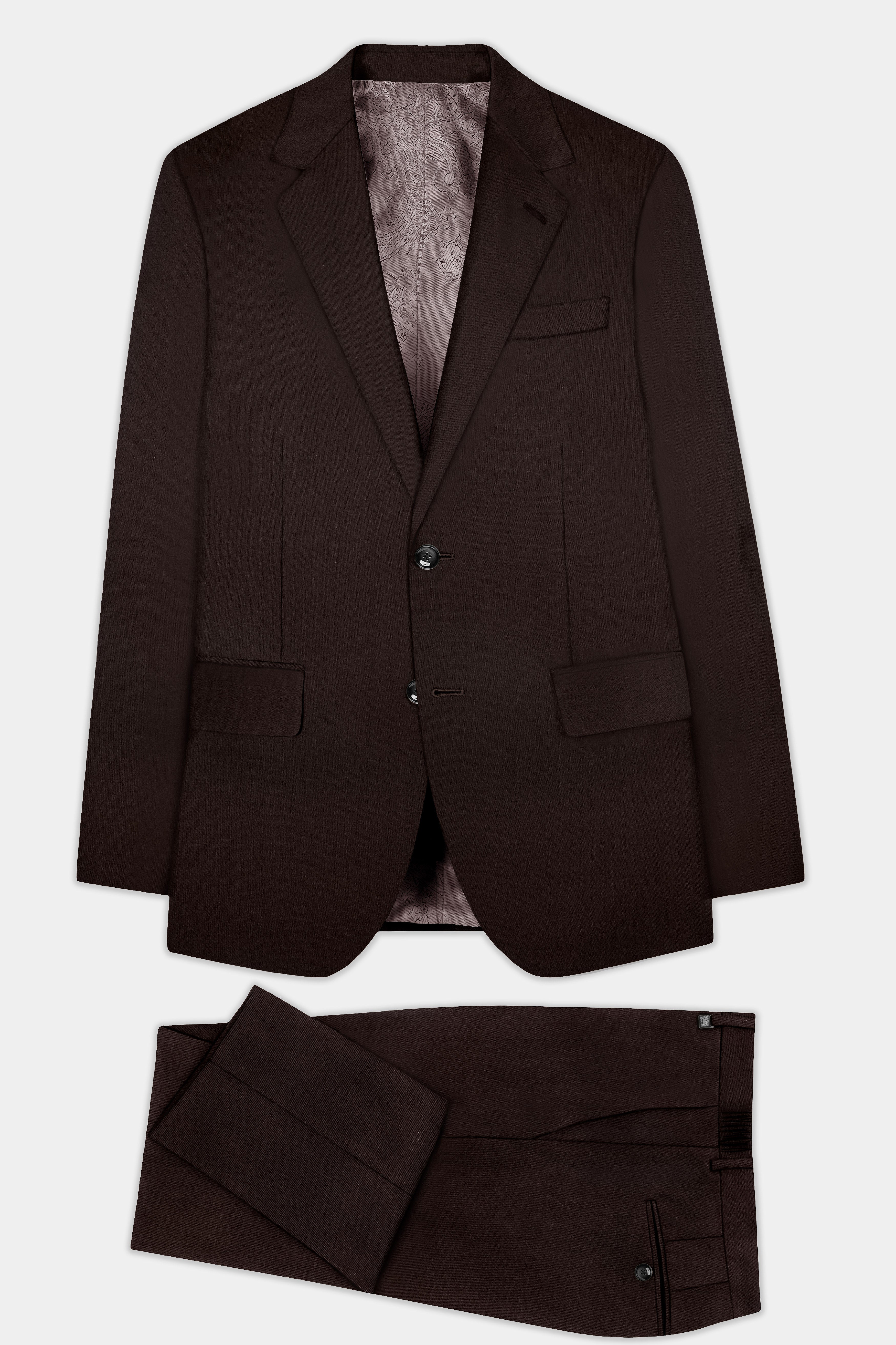 Espresso-Hickory Brown Solid Wool Rich Single Breasted Suit