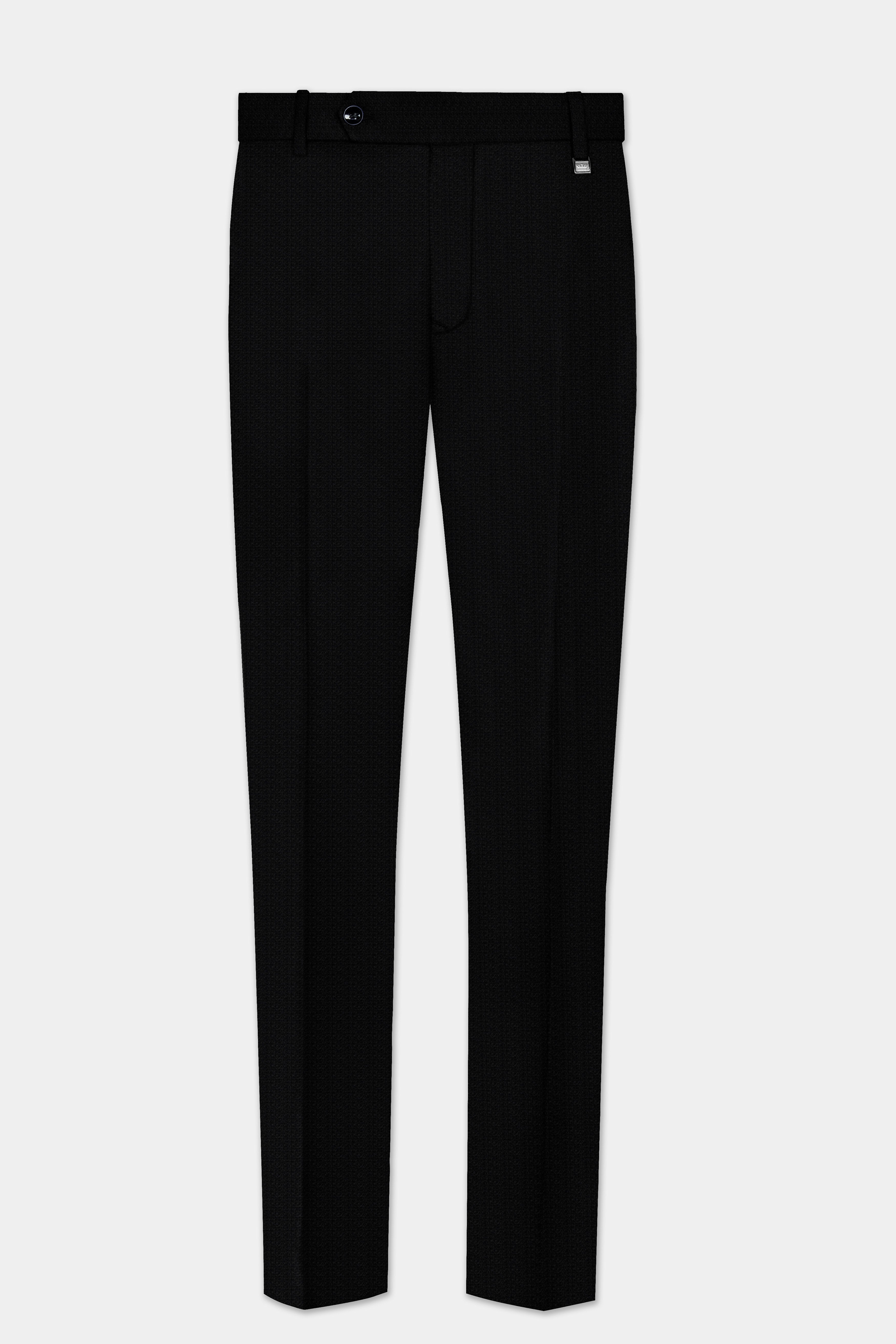 Noir-Jade Black Textured Wool Rich Bandhgala Suit