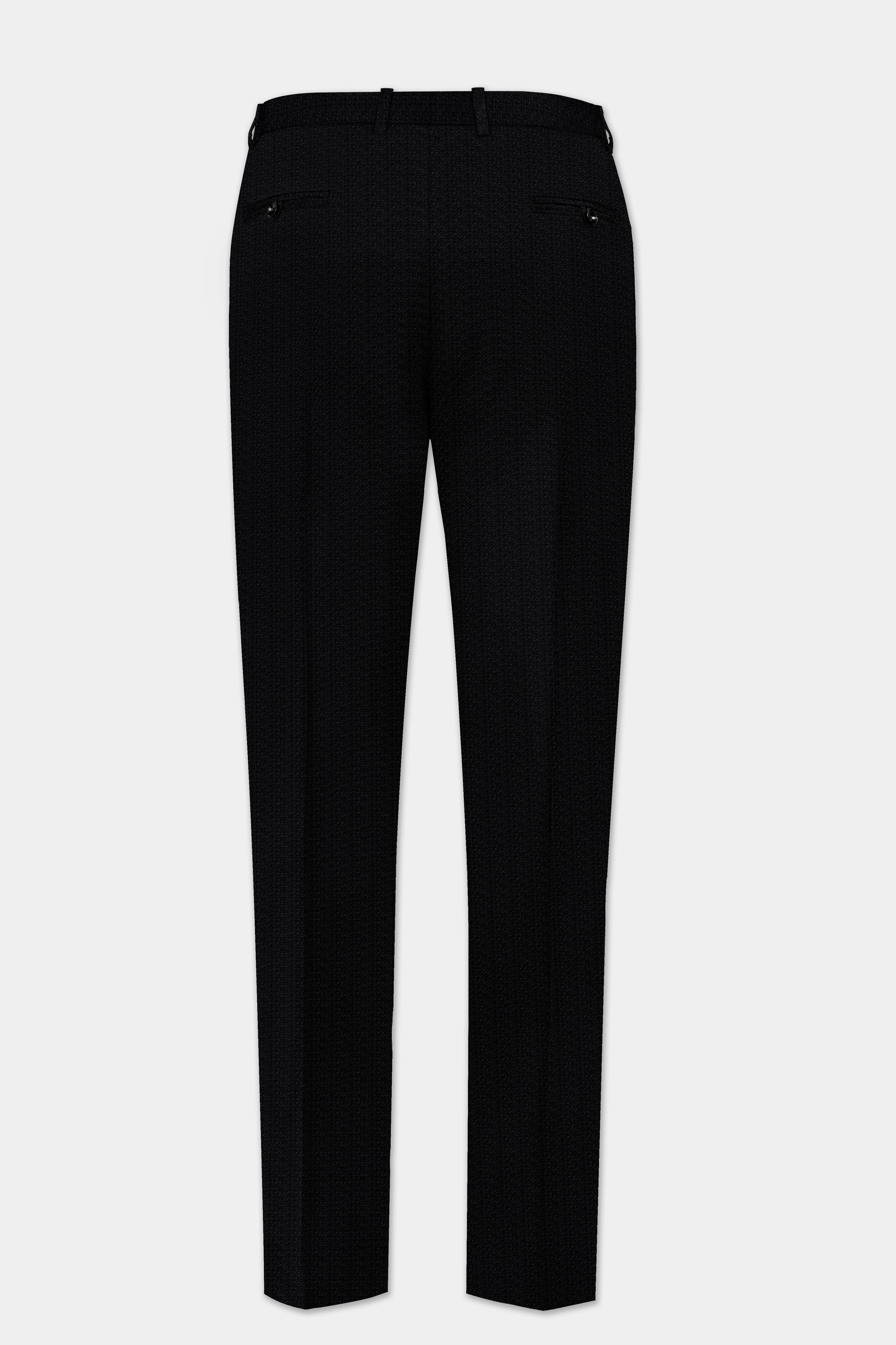 Noir-Jade Black Textured Wool Rich Bandhgala Suit