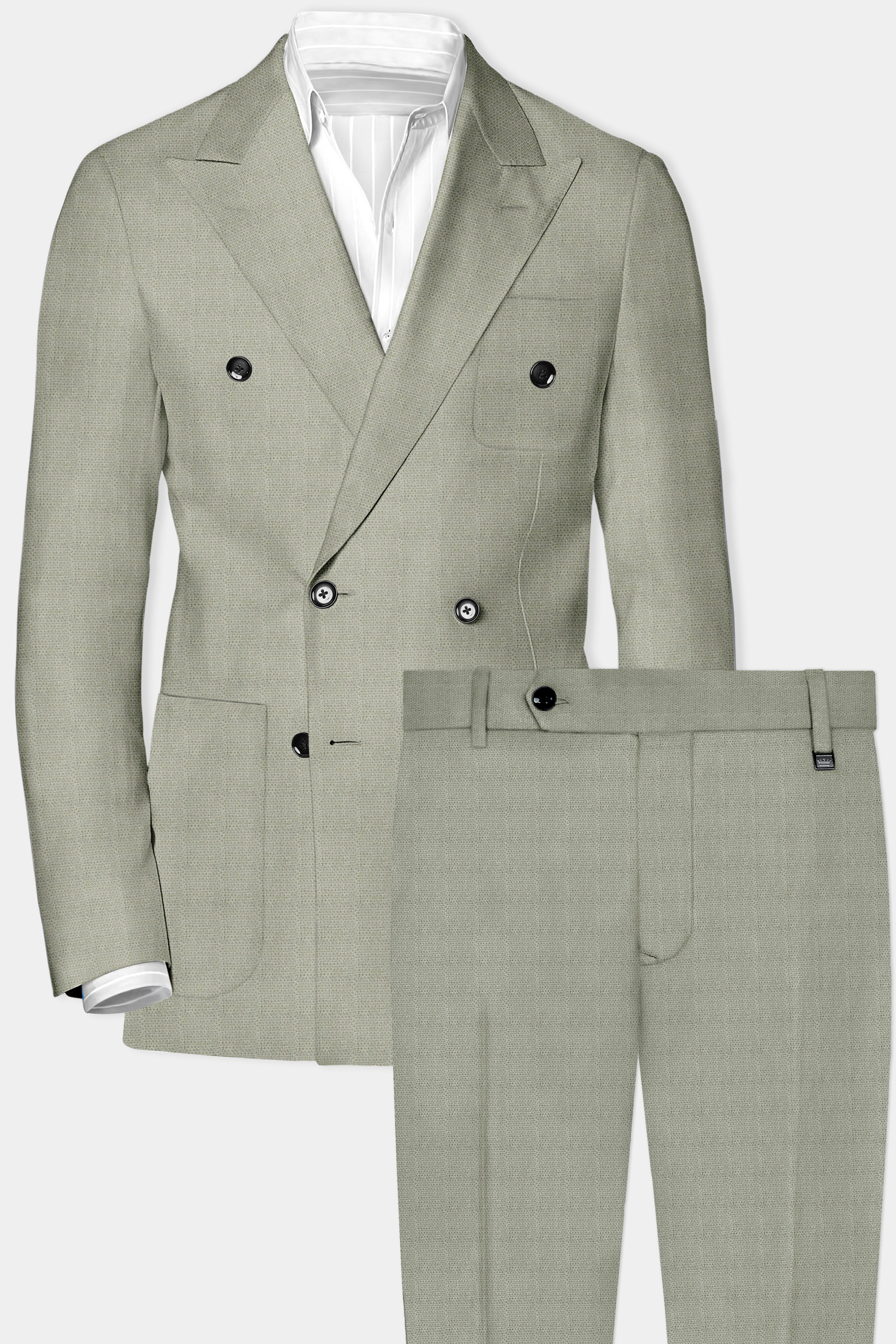 Minted Majesty-Beryl Green Solid Luxurious Linen Double Breasted Sports Suit