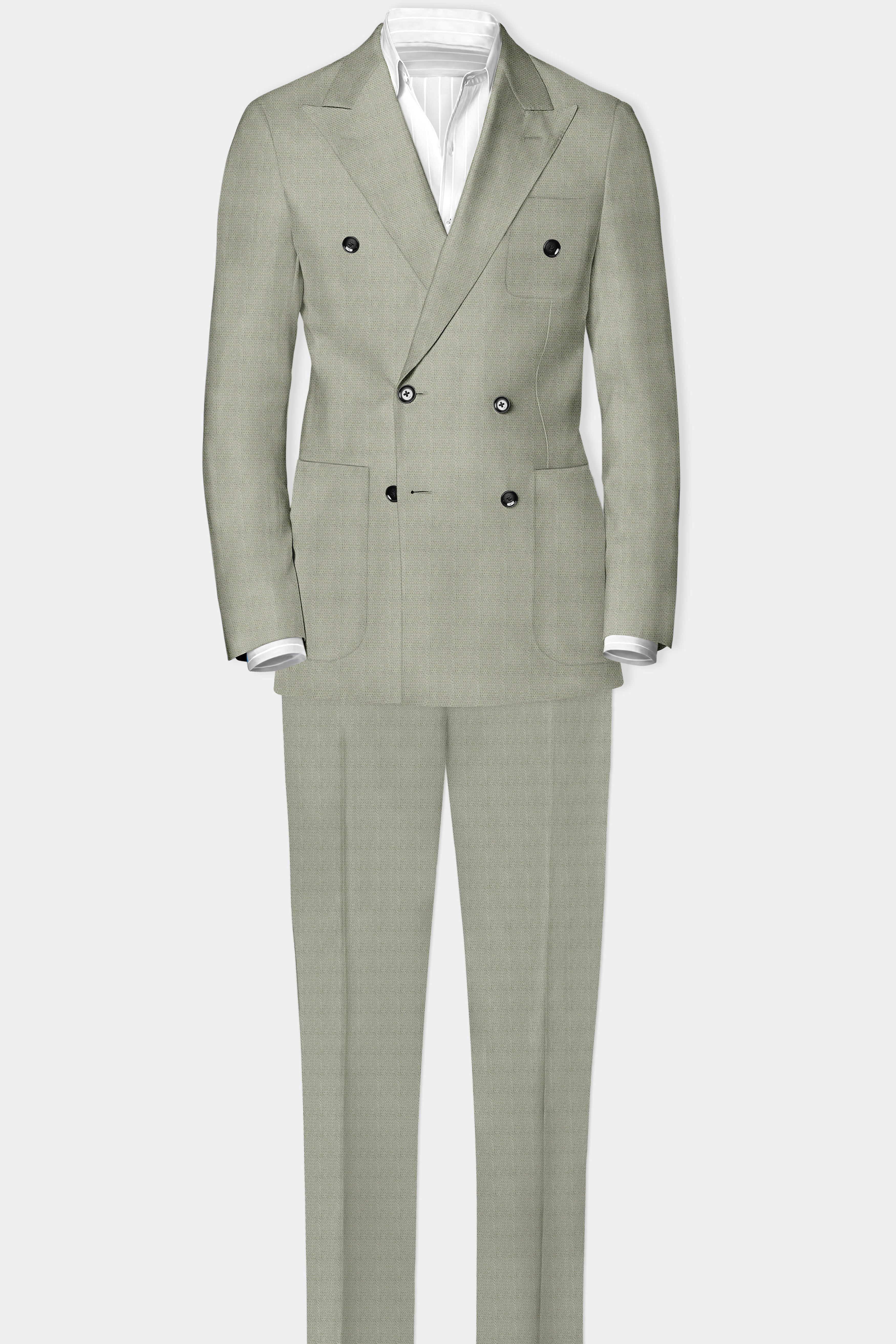 Minted Majesty-Beryl Green Solid Luxurious Linen Double Breasted Sports Suit