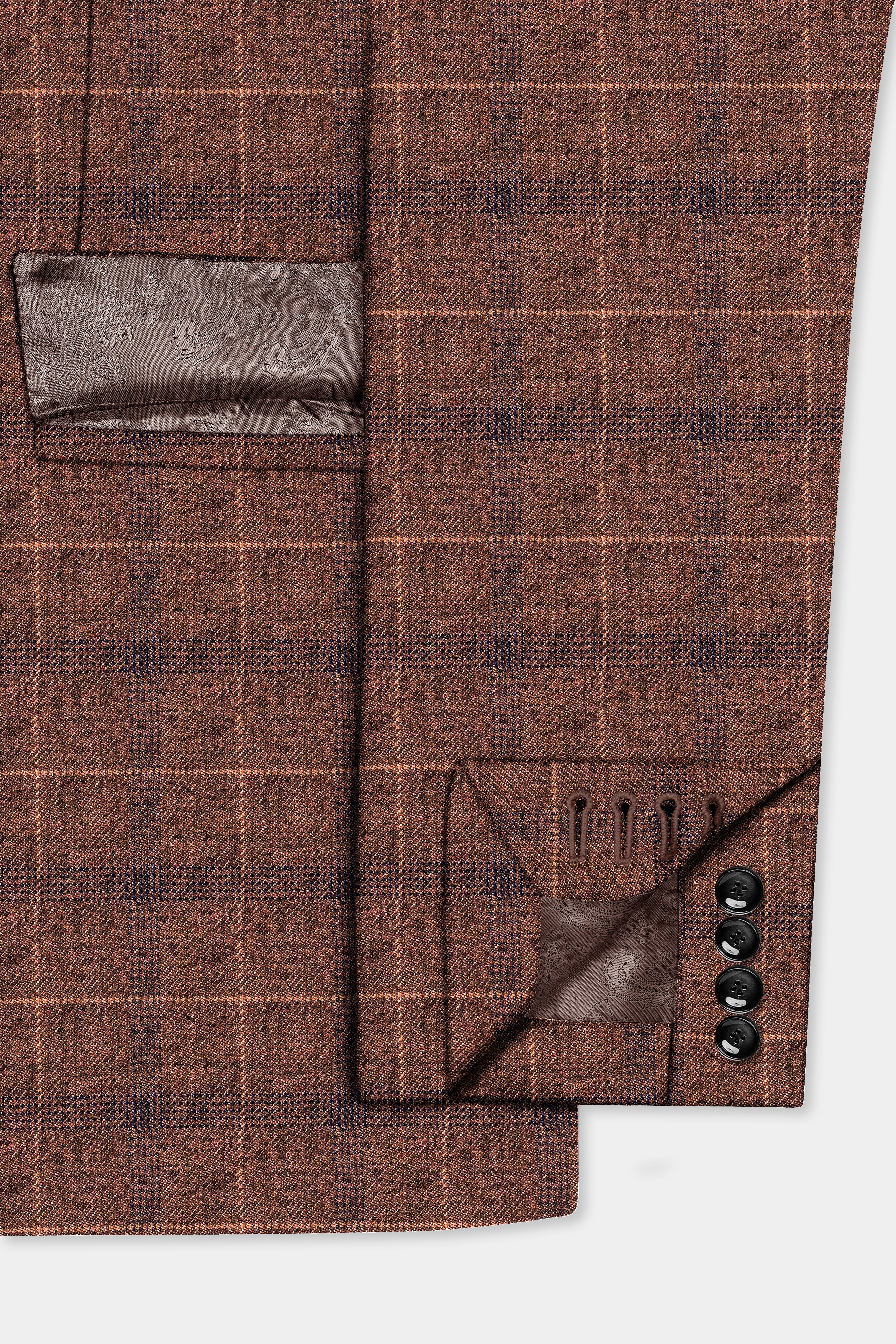 Cinnamon Spice-Spice Brown Plaid Wool Rich Double Breasted Suit