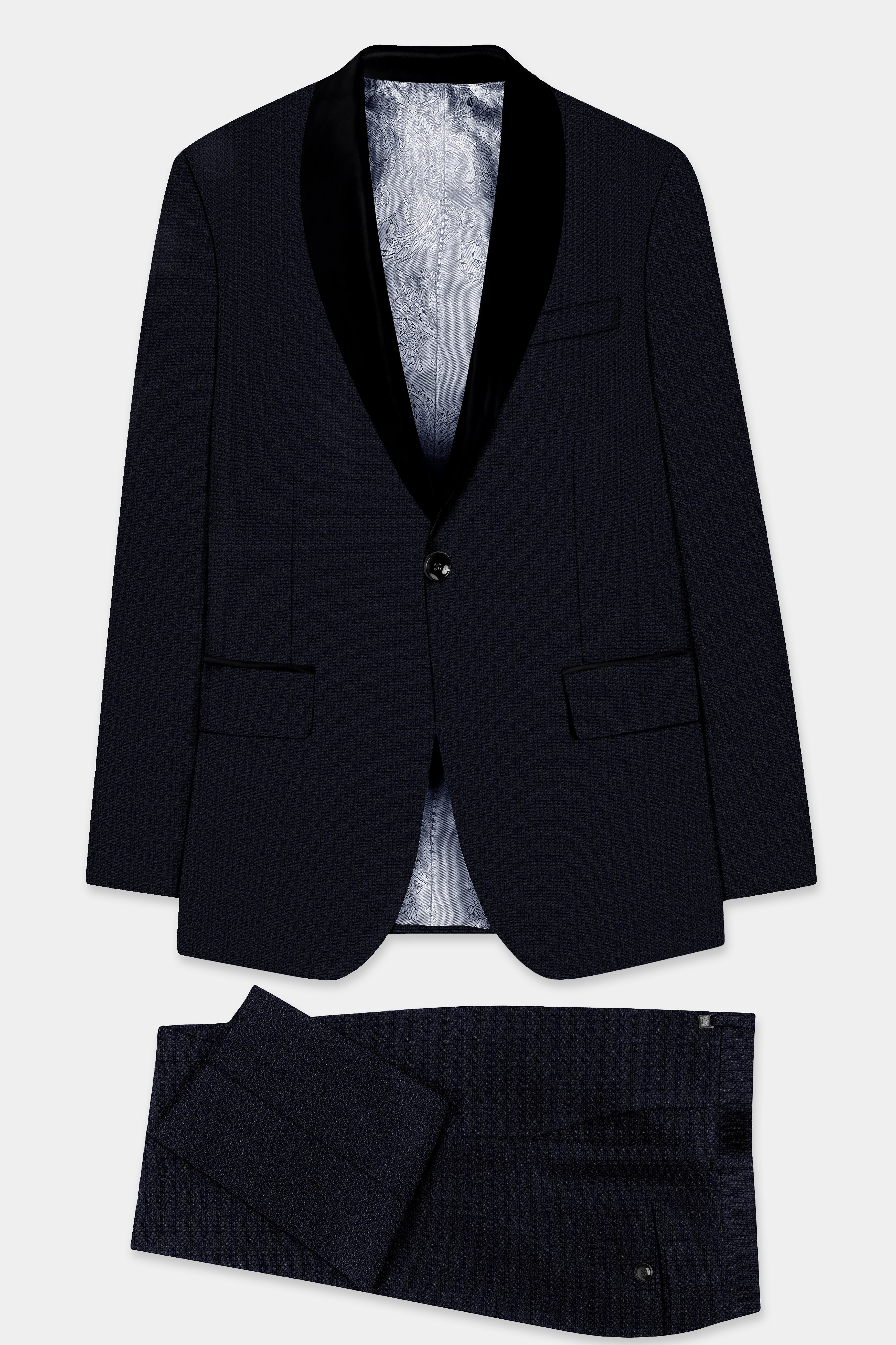 Indigo Prestige-French Navy Textured Cotton Tuxedo Suit