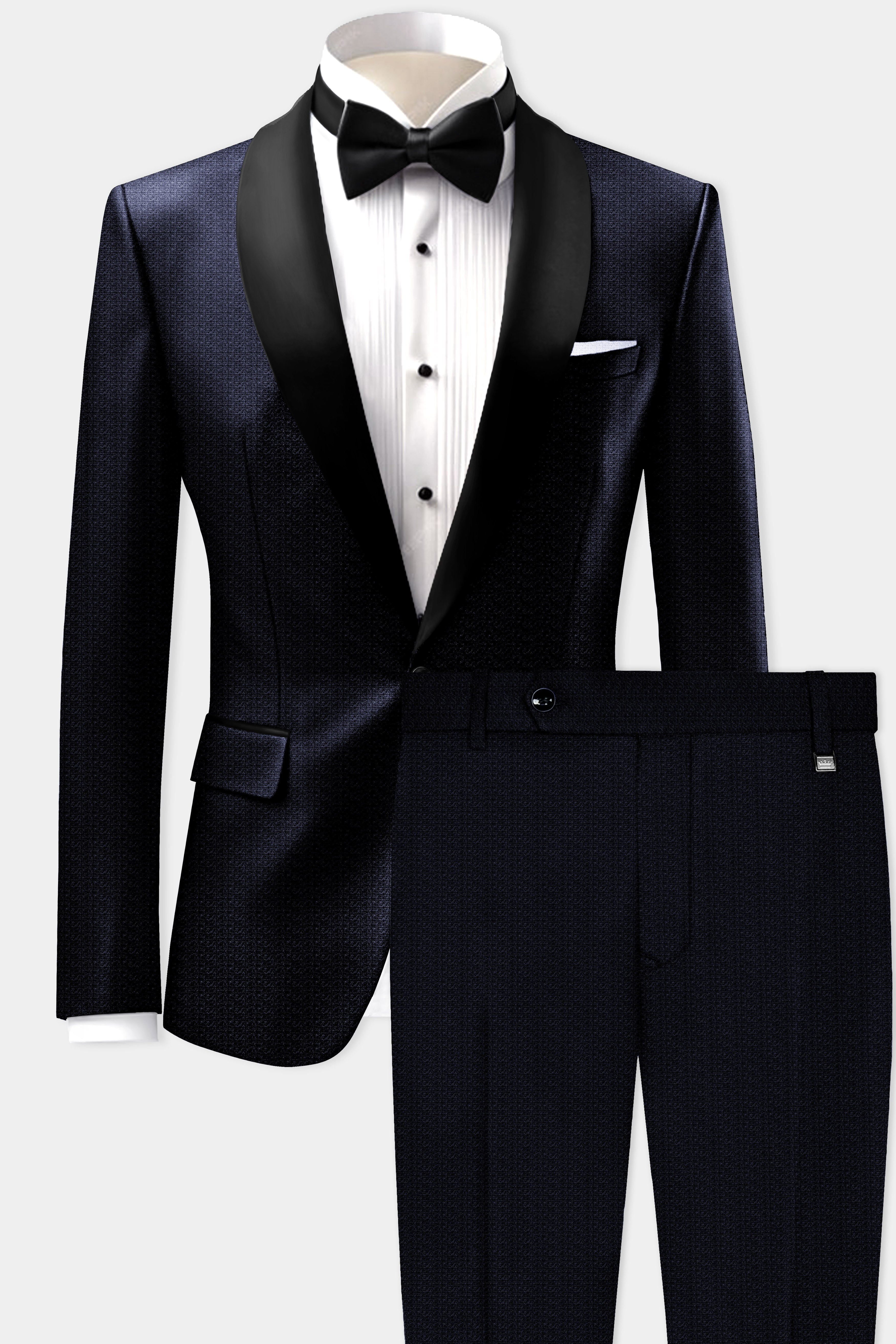 Indigo Prestige-French Navy Textured Cotton Tuxedo Suit