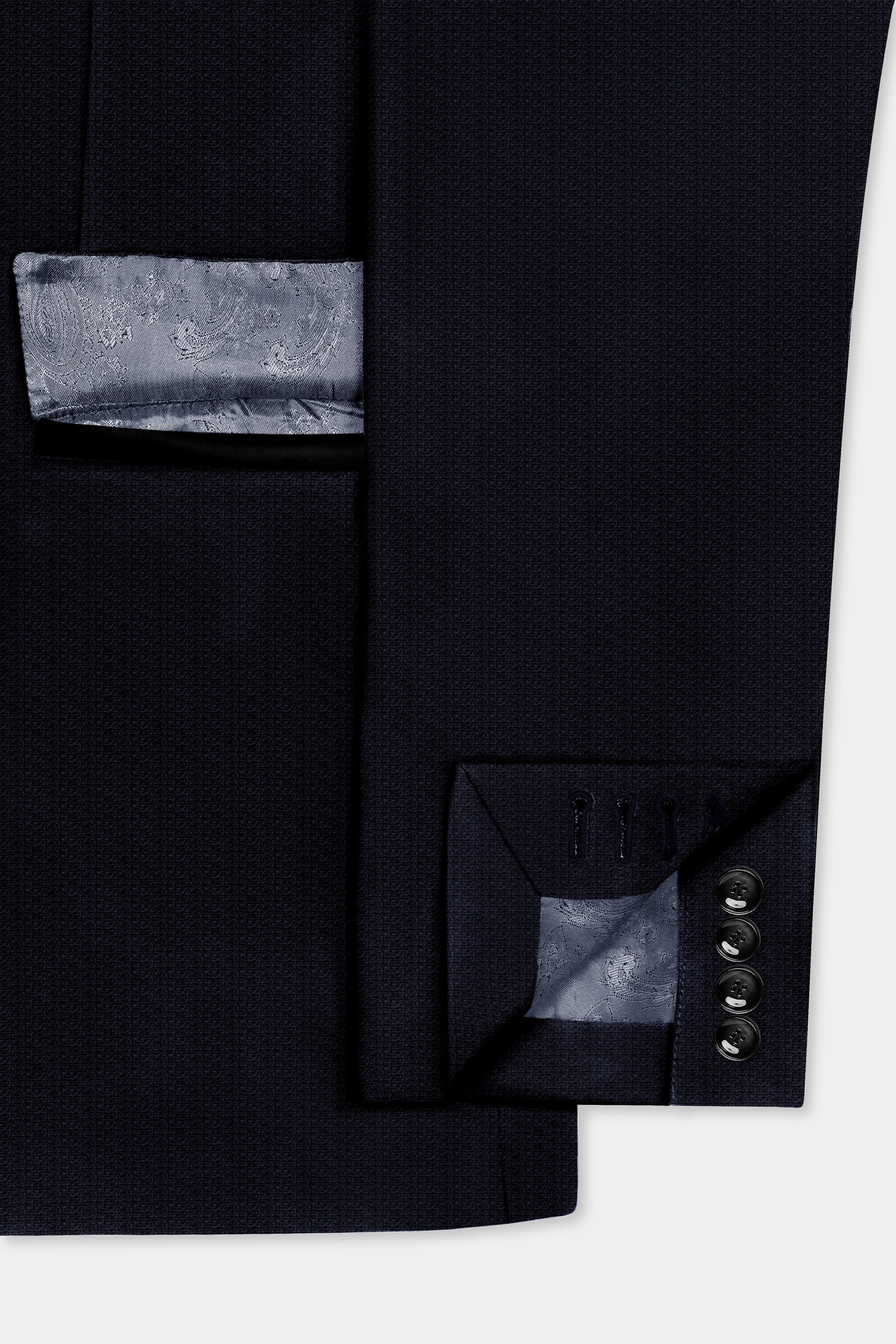 Indigo Prestige-French Navy Textured Cotton Tuxedo Suit