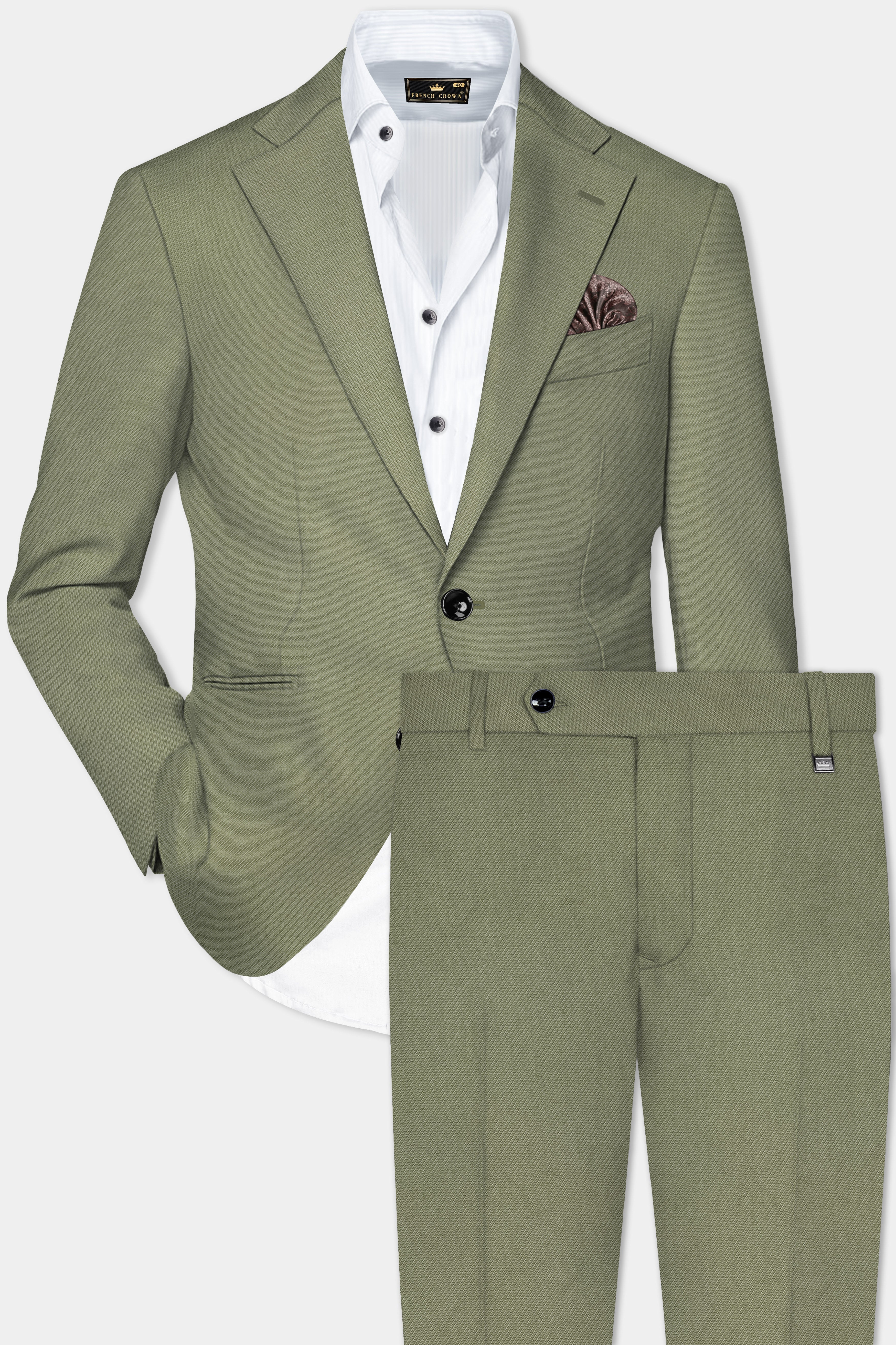 Georgette-Limed Ash Green Solid Cotton Single Breasted Suit