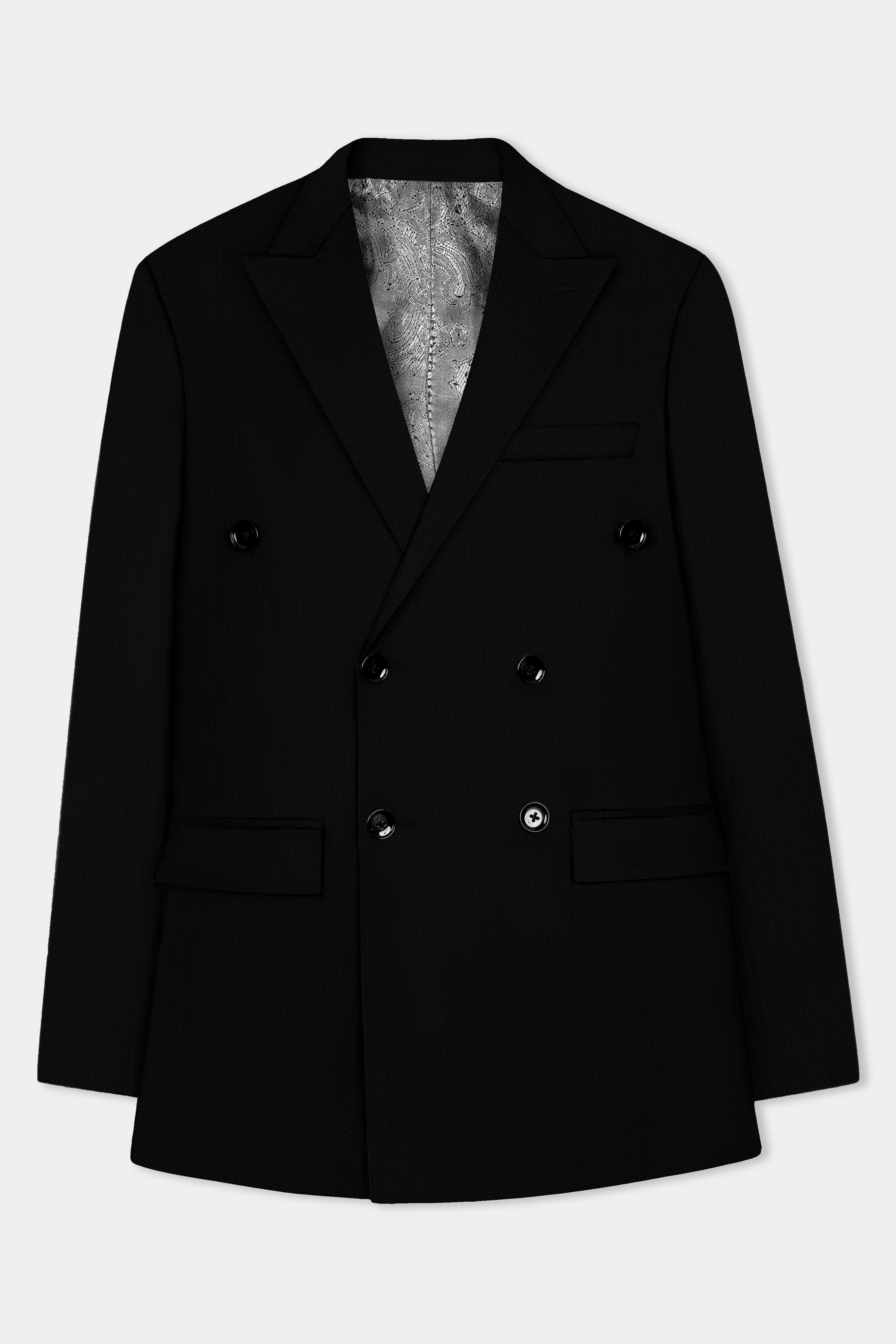 Noir-Jade Black Textured Wool Rich Double Breasted Suit